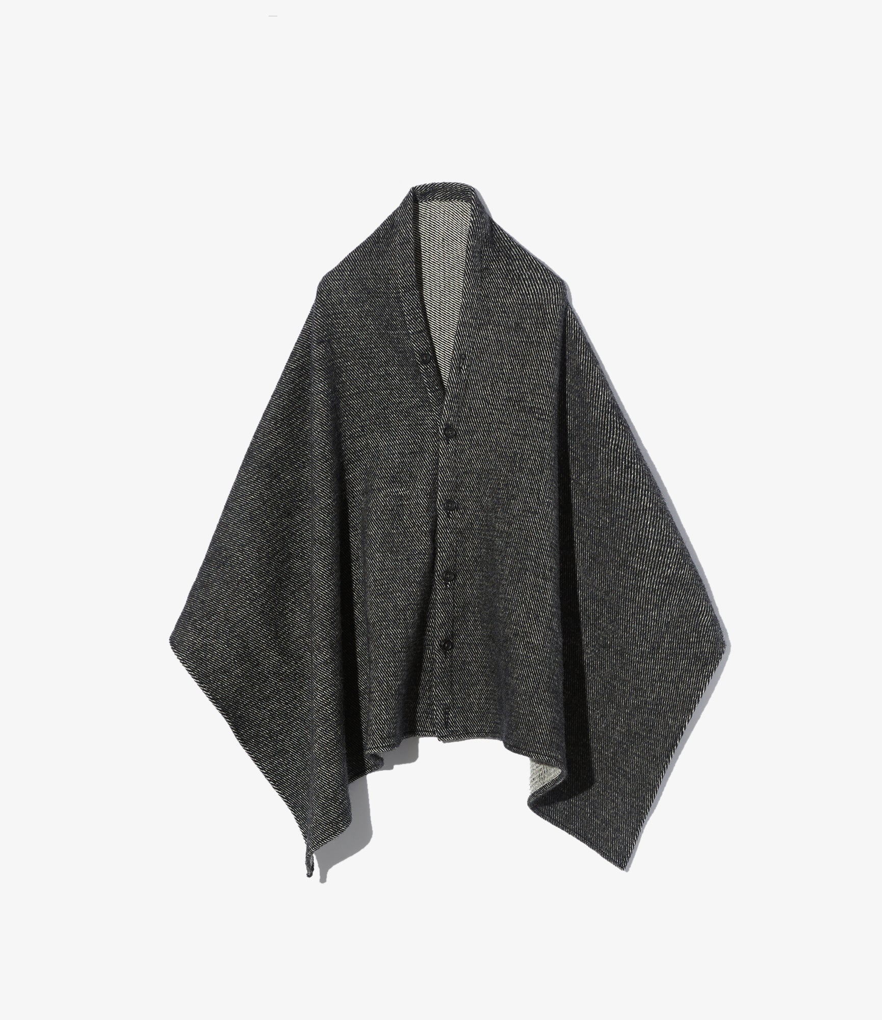 Engineered Garments Button Shawl - Black Wool Shaggy Twill