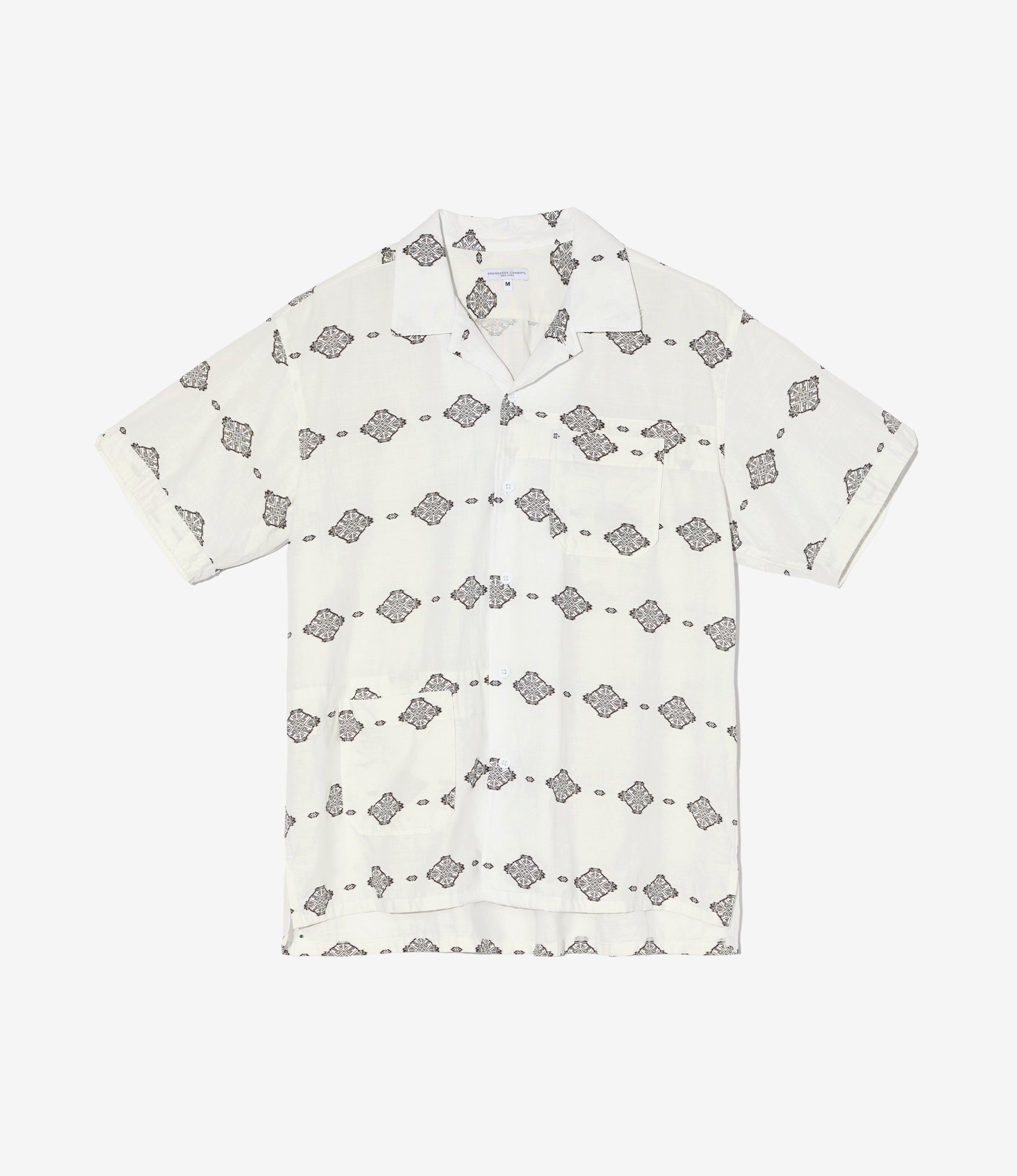 Engineered Garments Camp Shirt - White/Black Cotton Ikat Print