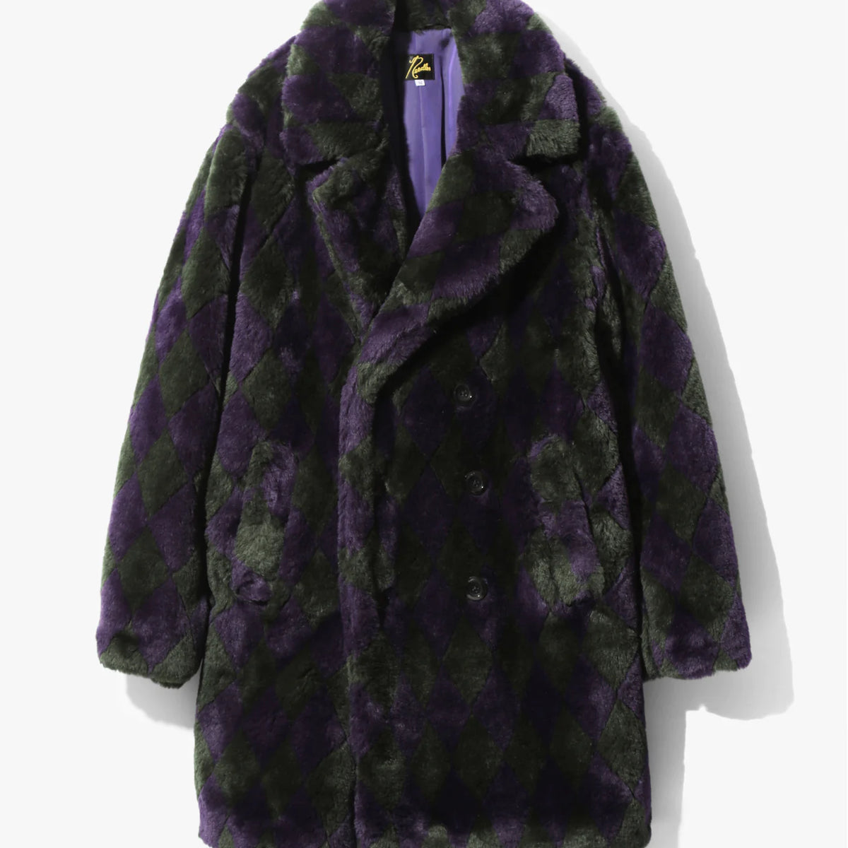 Needles - Pea Coat - Acrylic Fur / Argyle - Green/Purple