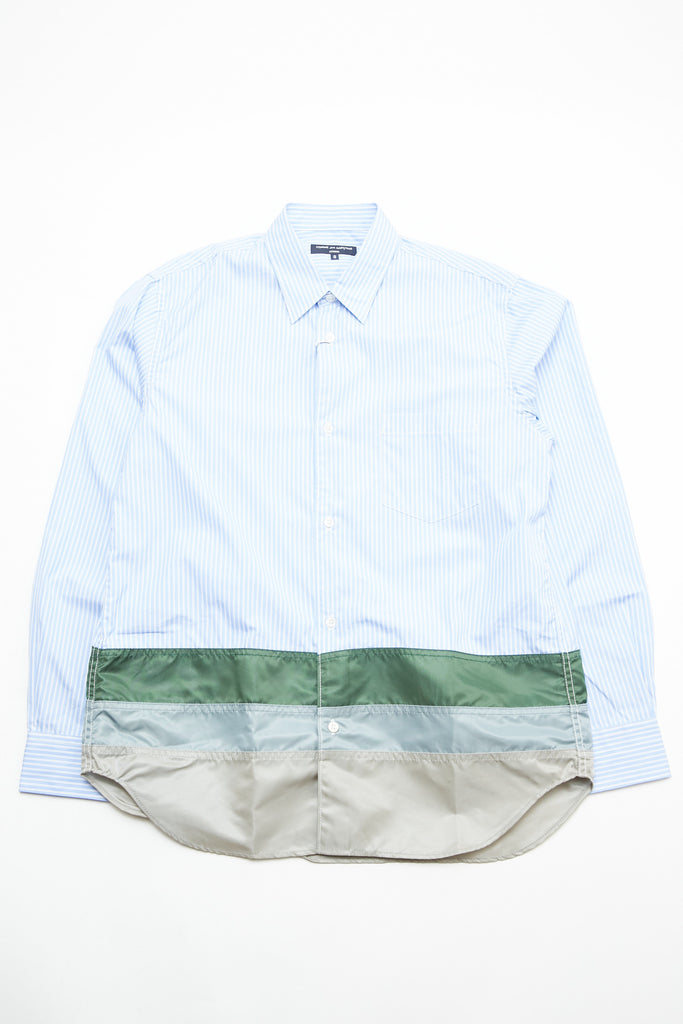 Comme des Garçons HOMME Cotton Stripe x Nylon Twill Shirt - Sax/White x Mix  - Totem Brand Co.