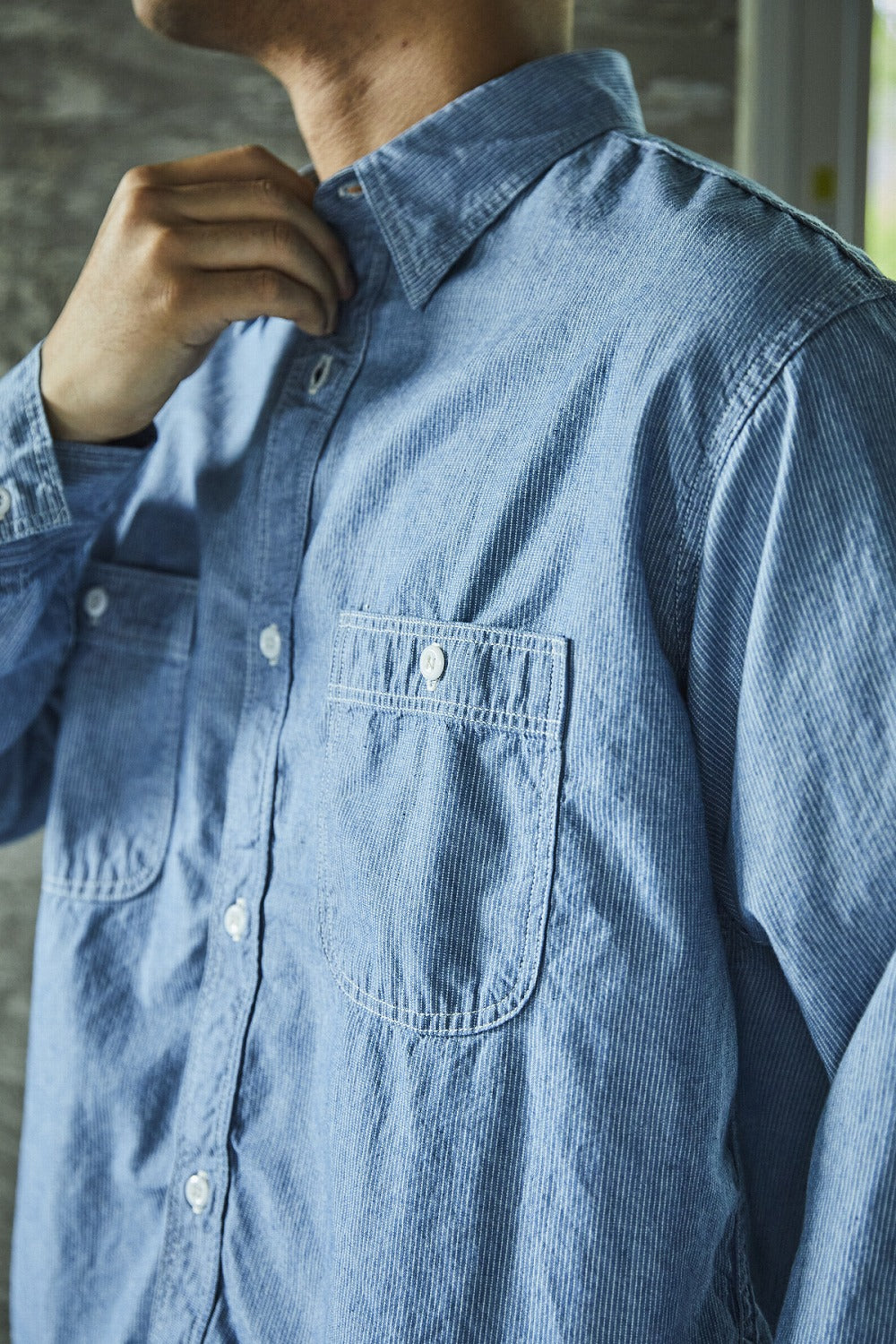 orSlow - Relax Fit Stripe Chambray Work Shirt (Hickory 181