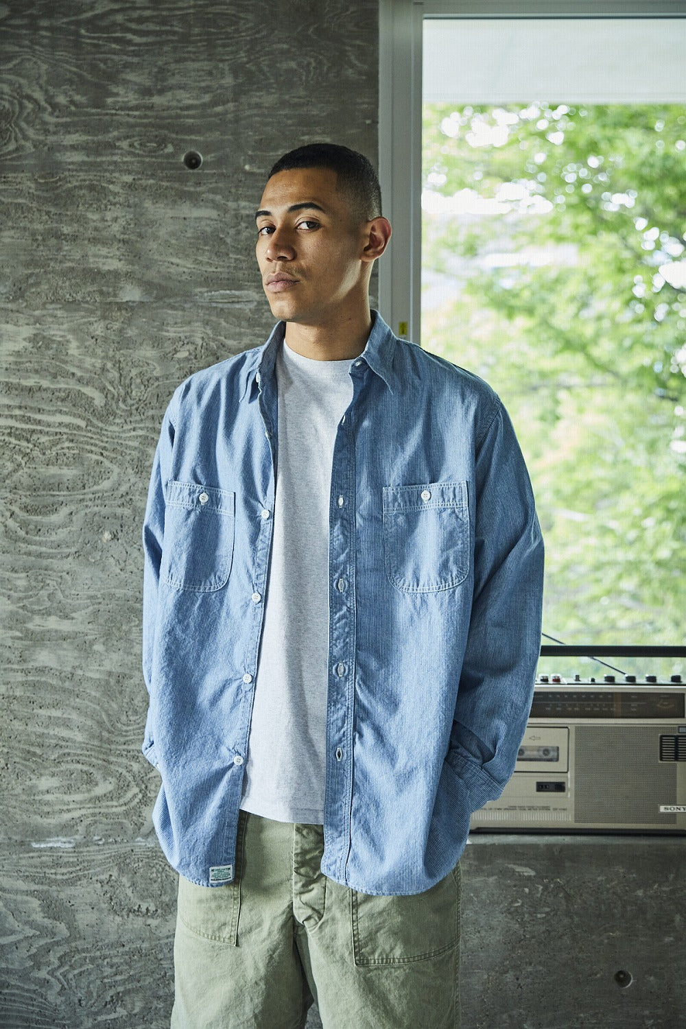 orSlow - Relax Fit Stripe Chambray Work Shirt (Hickory 181
