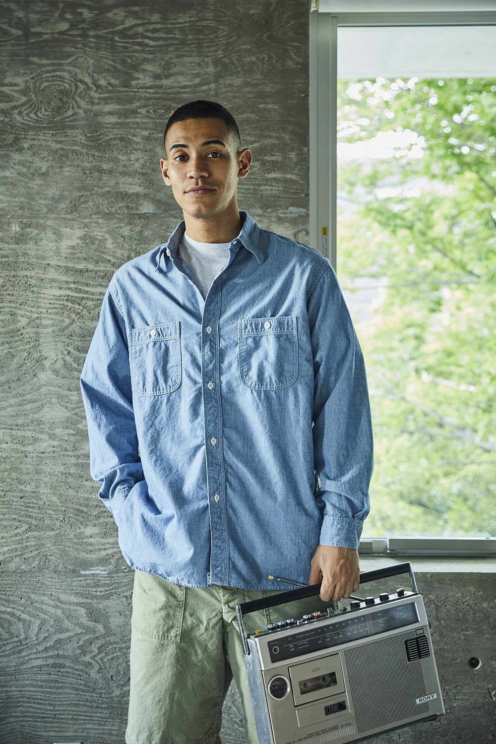 orSlow - Relax Fit Stripe Chambray Work Shirt (Hickory 181