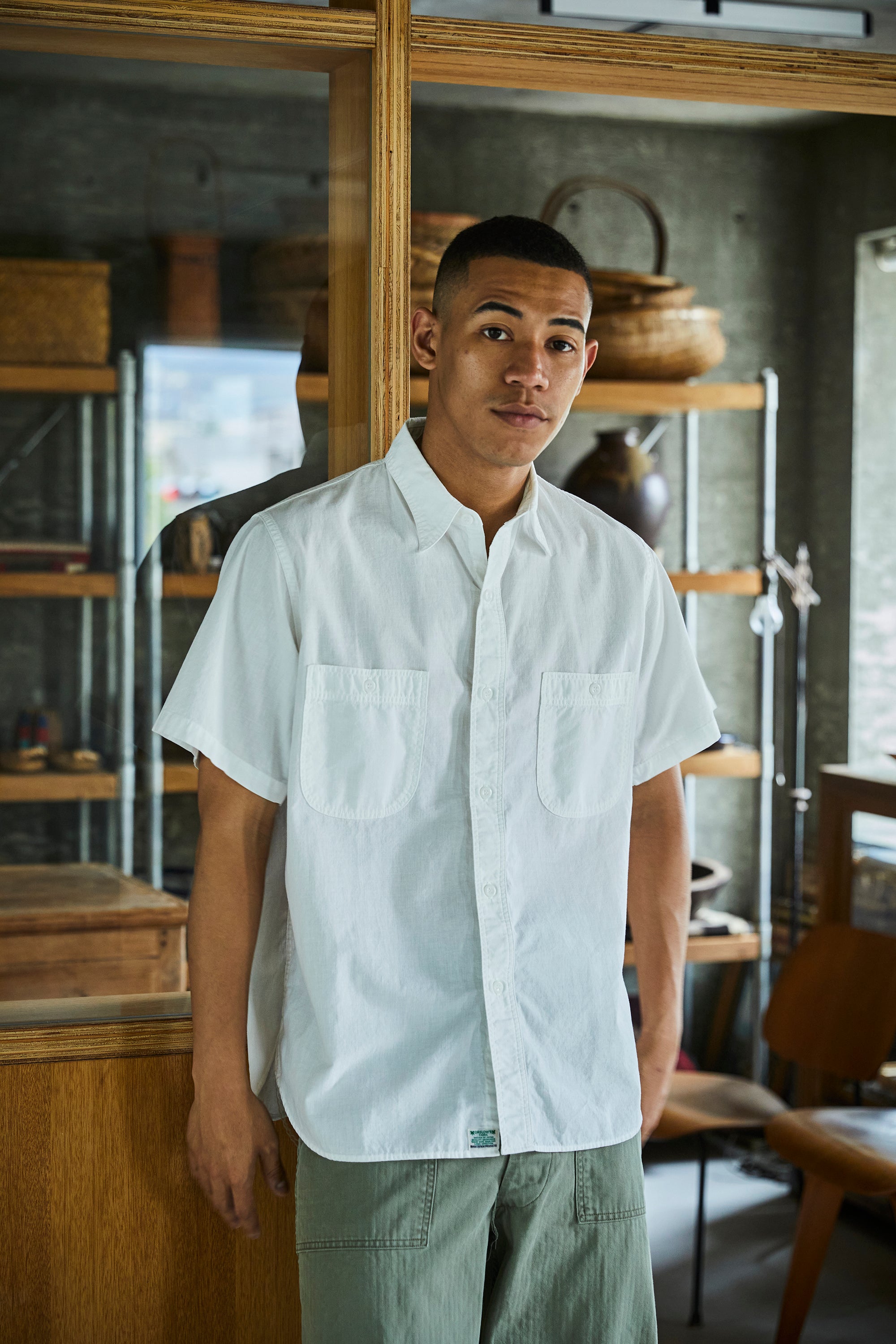 orSlow Short Sleeve Chambray Work Shirt - White – Totem Brand Co.