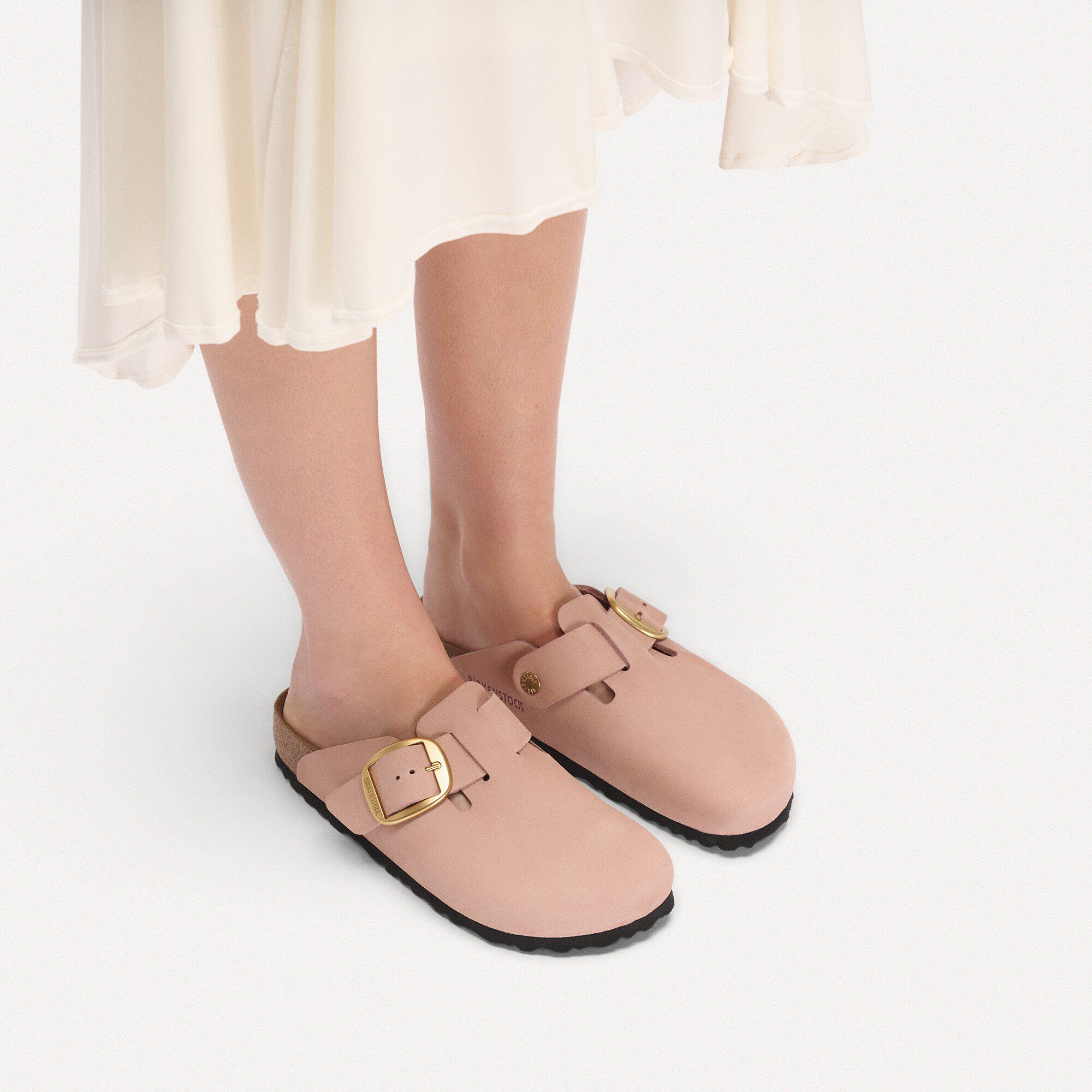 Birkenstock Boston Big Buckle Nubuck Leather Narrow - Soft Pink
