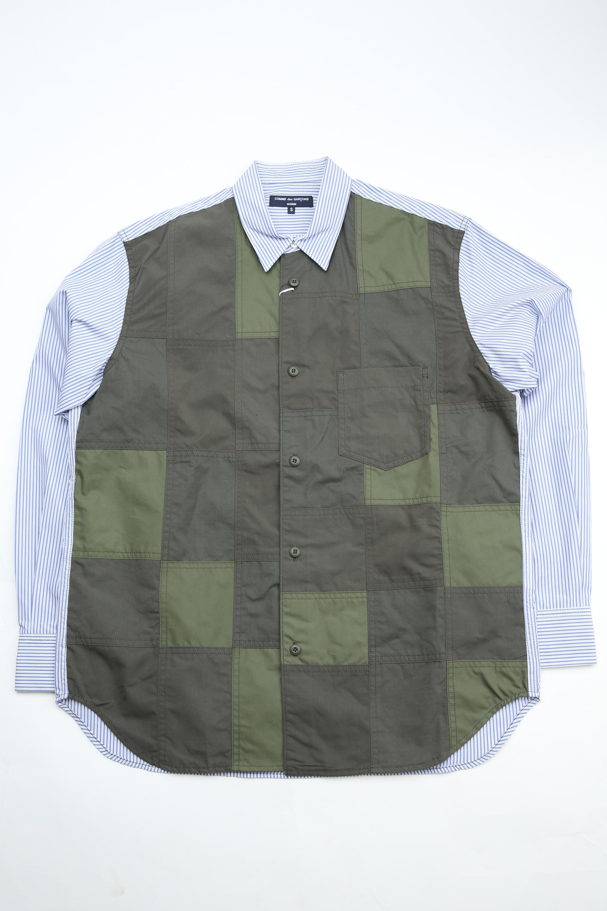 Comme des Garçons HOMME MEN'S SHIRT { HL-B011-051 } - WHT/BLU X KHAKI MIX -  S