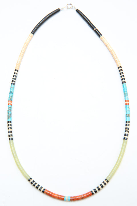 Multicolor Heishi Necklace by Gerard & Mary Calabaza - Yellow Clear Serpentine - Socorro, NM