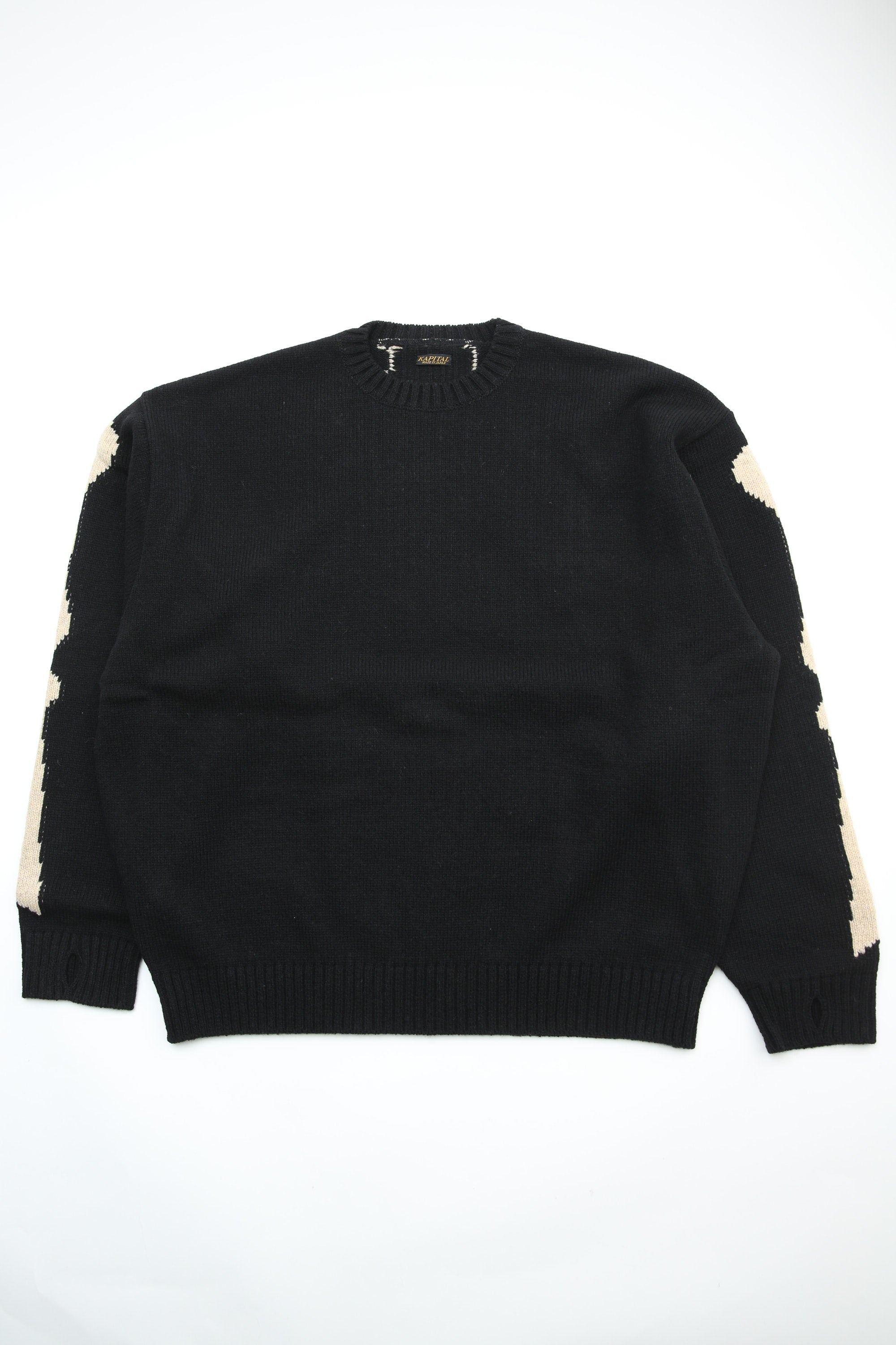 Kapital 5G Wool Knit BONE Crew Sweater - Black – Totem Brand Co.