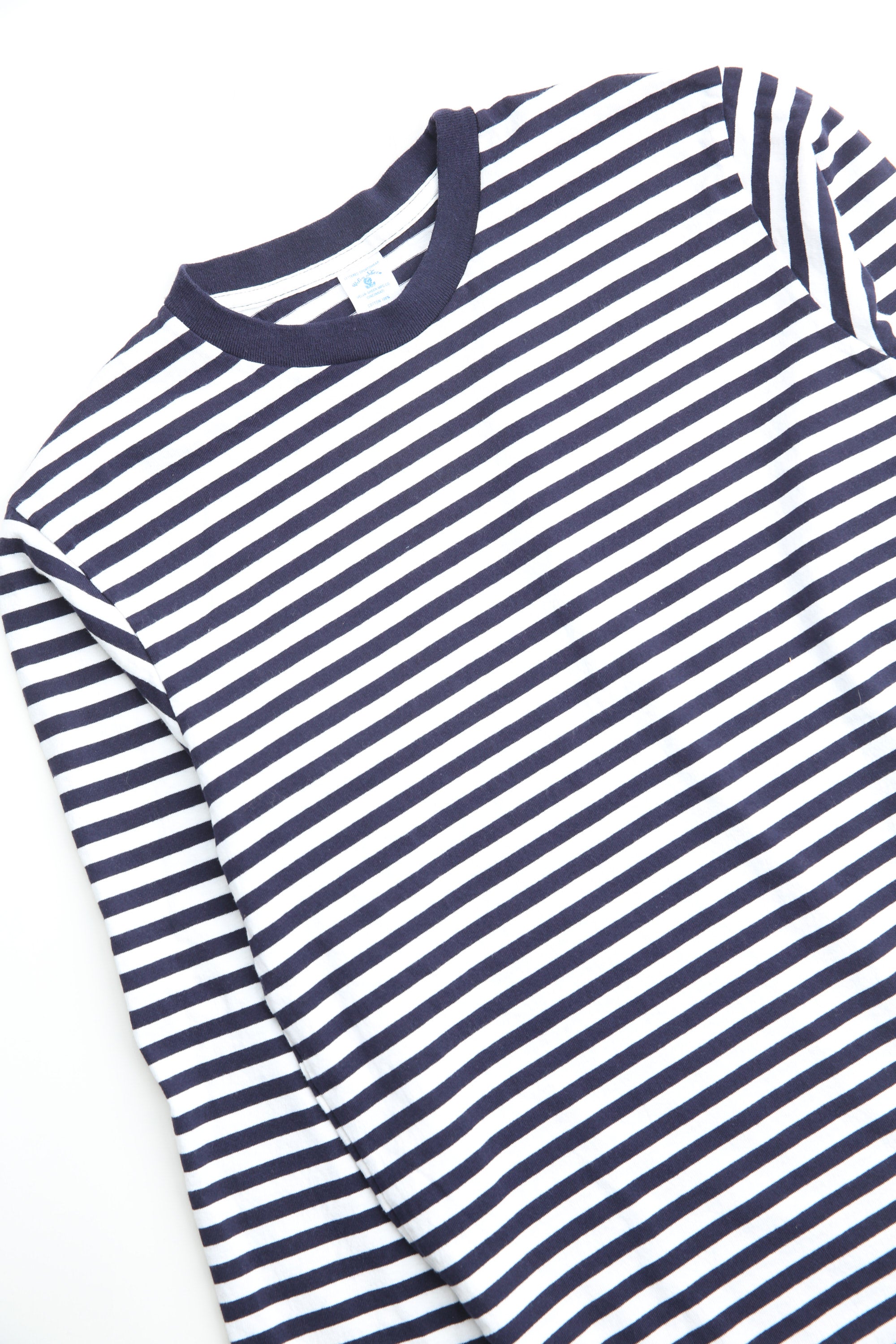 Velva Sheen Narrow Stripe L/S C/N Tee - White / Navy – Totem Brand Co.