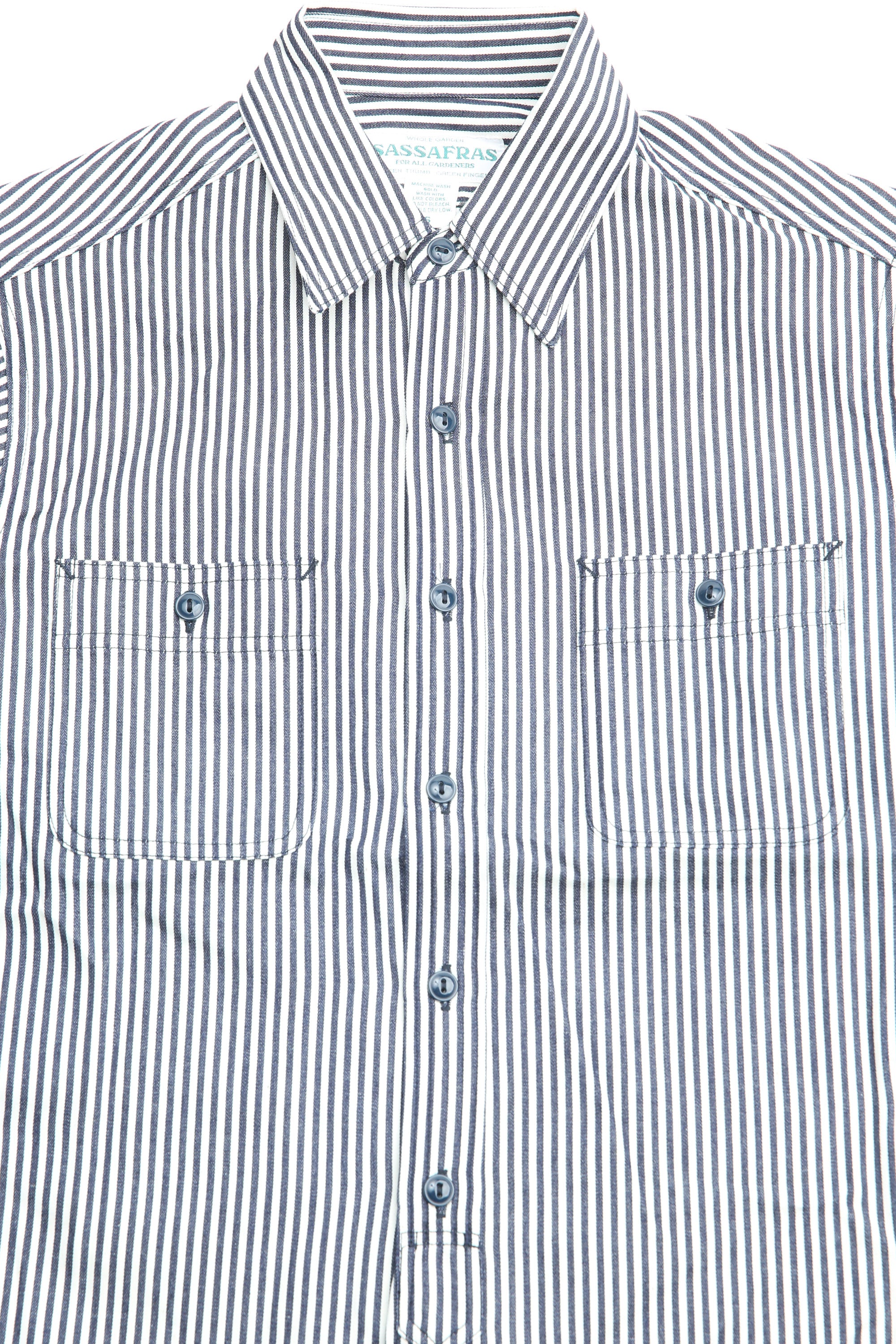 Sassafras Gardening at Night Shirt 6oz Hickory - White/Indigo