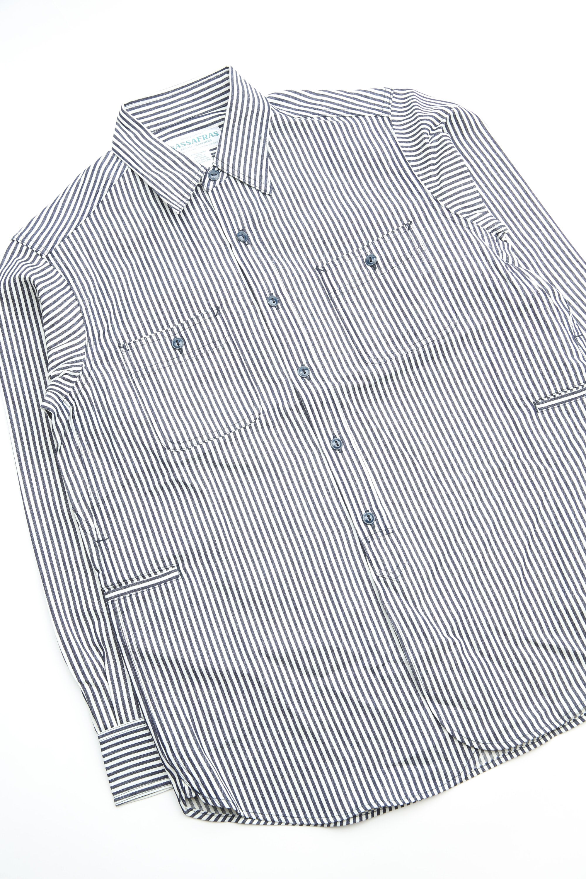 Sassafras Gardening at Night Shirt 6oz Hickory - White/Indigo
