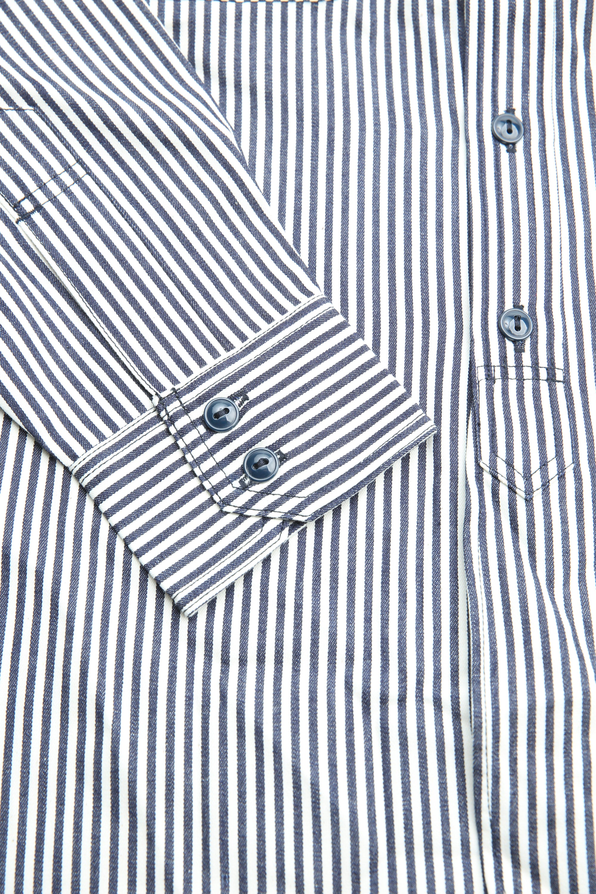 SASSAFRAS ササフラス GARDENING AT NIGHT SHIRT Sassafras Gardening at Night Shirt 6oz Hickory - White/Indigo