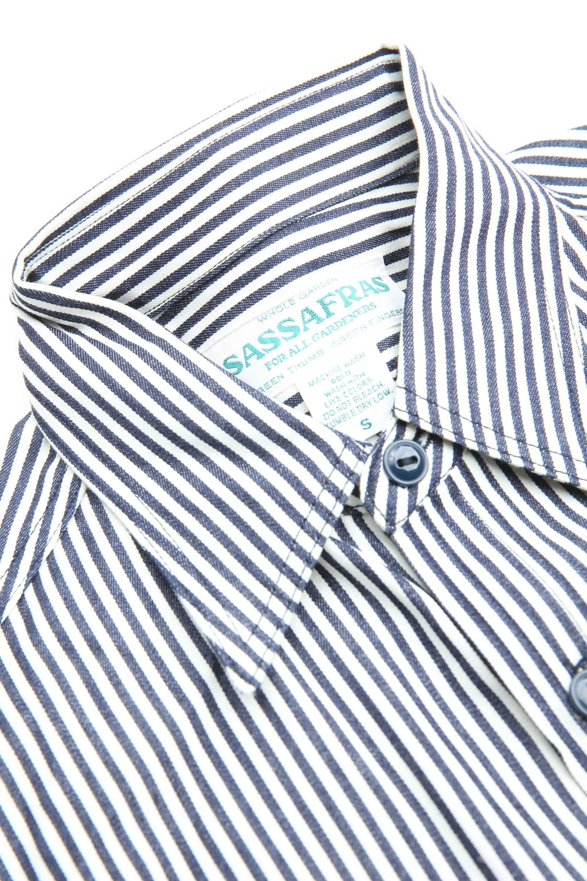Sassafras Gardening at Night Shirt 6oz Hickory - White/Indigo
