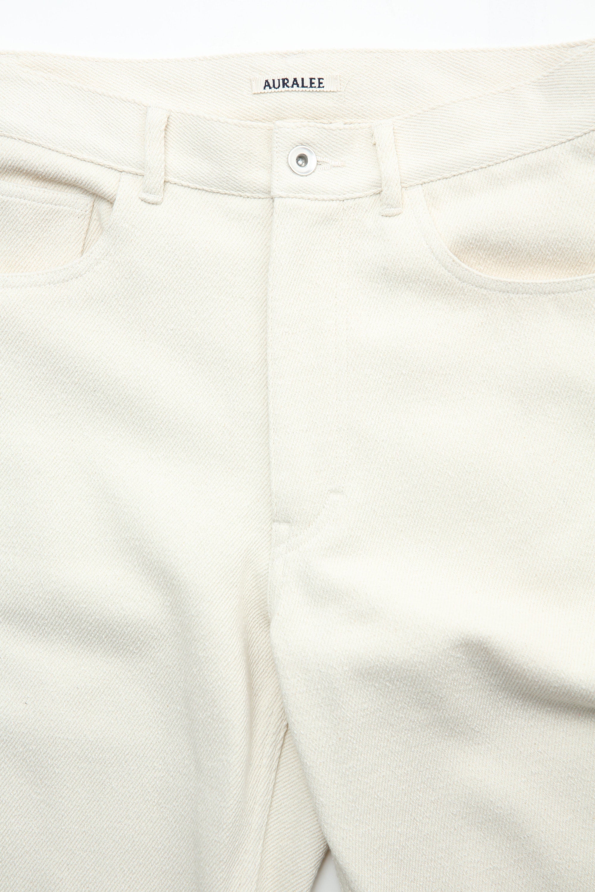 AURALEE ホワイトデニム Auralee Silk Nep Denim 5P Wide Pants - Ivory White – Totem Brand Co.