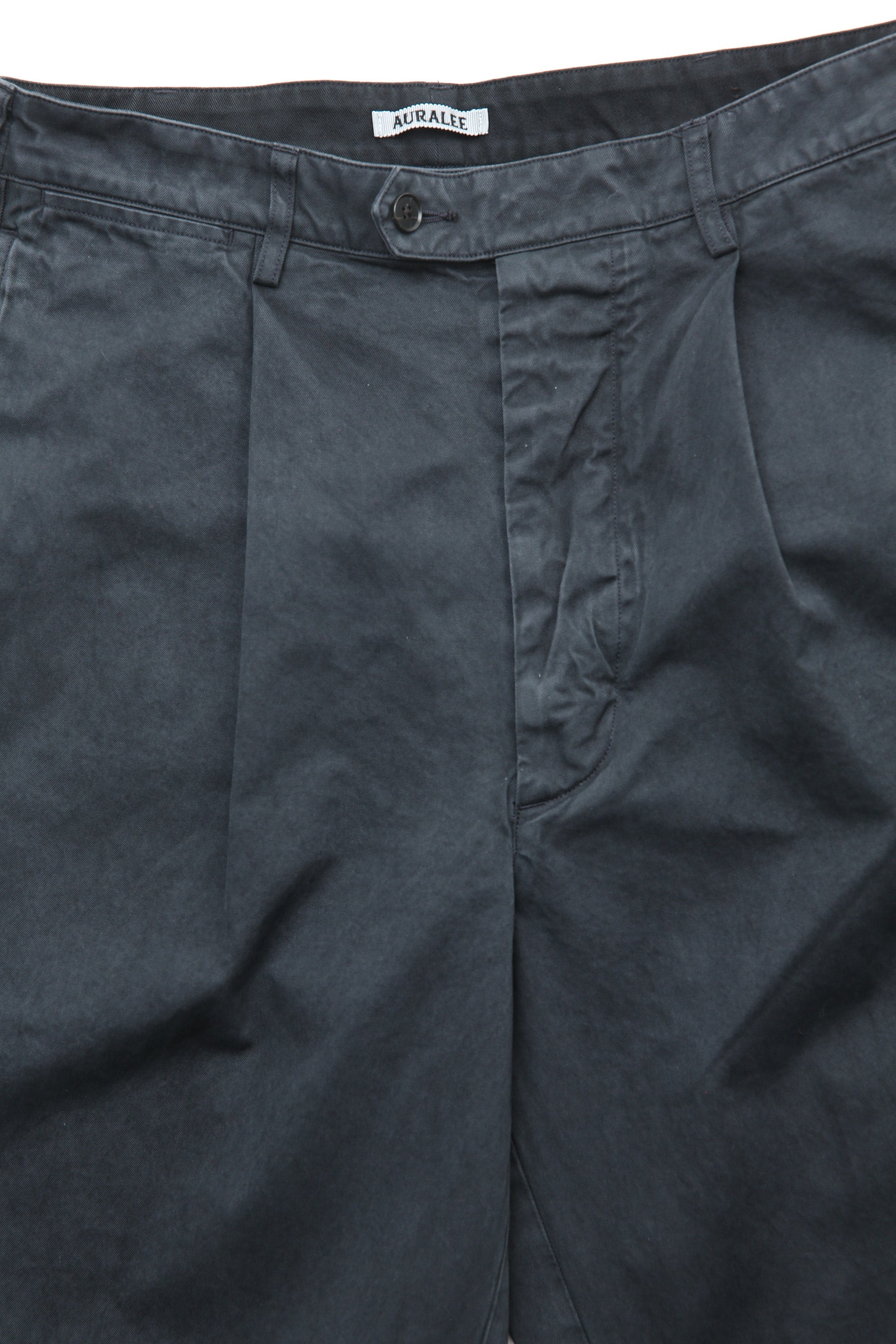 Auralee Garment-Dyed Finx Light Chino One-Tuck Wide Pants - Black