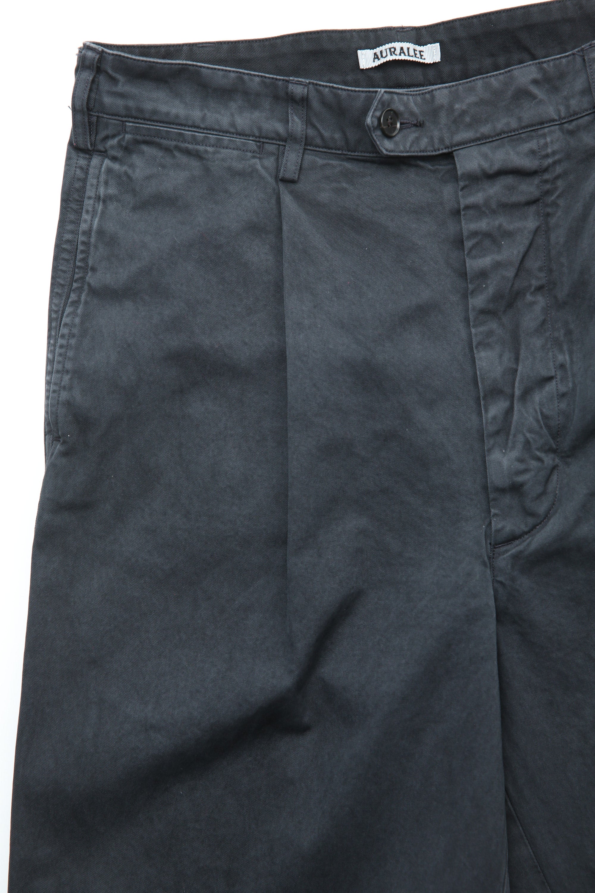 Auralee Garment-Dyed Finx Light Chino One-Tuck Wide Pants - Black