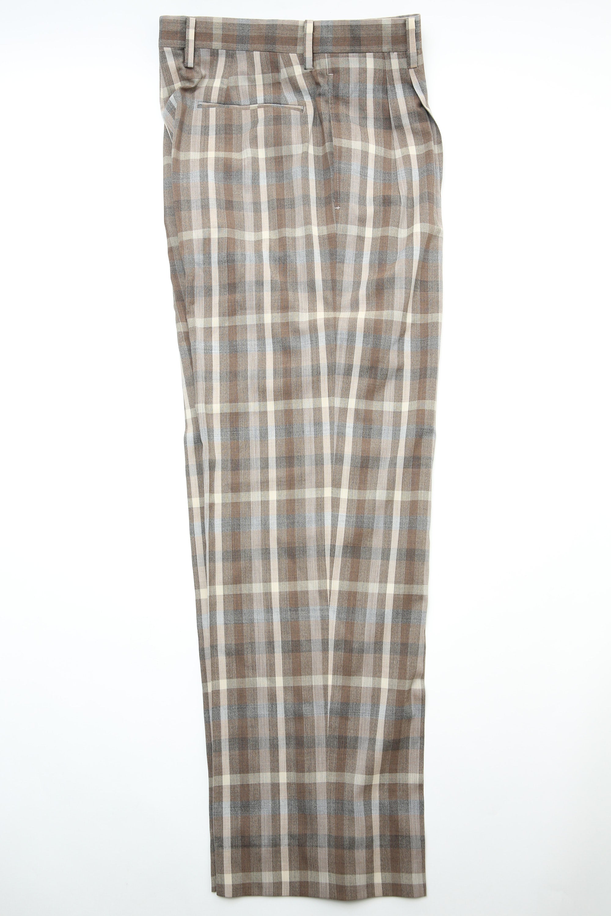 Auralee Super Fine Tropical Wool Check Two-Tuck Slacks - Top Brown