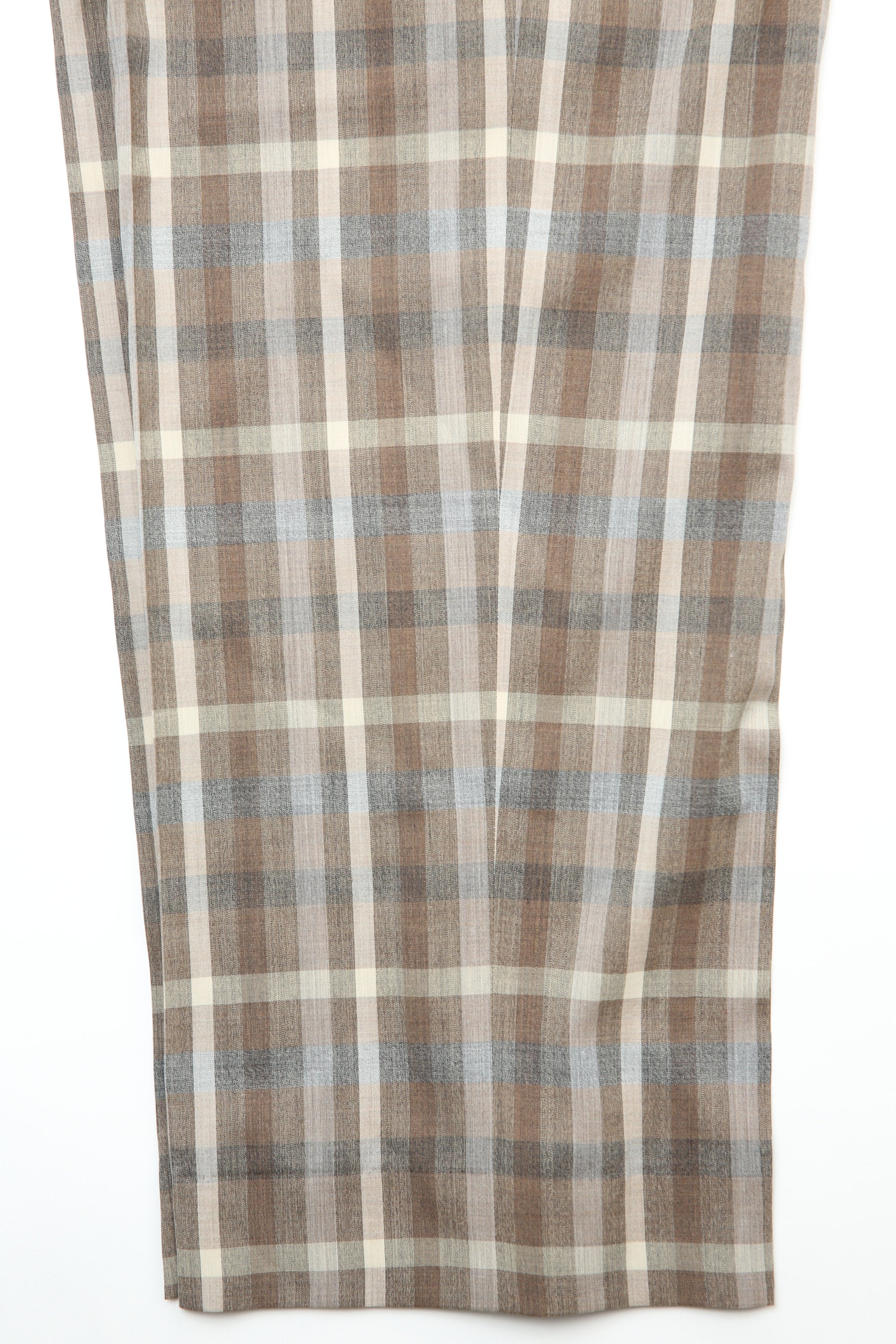 Auralee Super Fine Tropical Wool Check Two-Tuck Slacks - Top Brown
