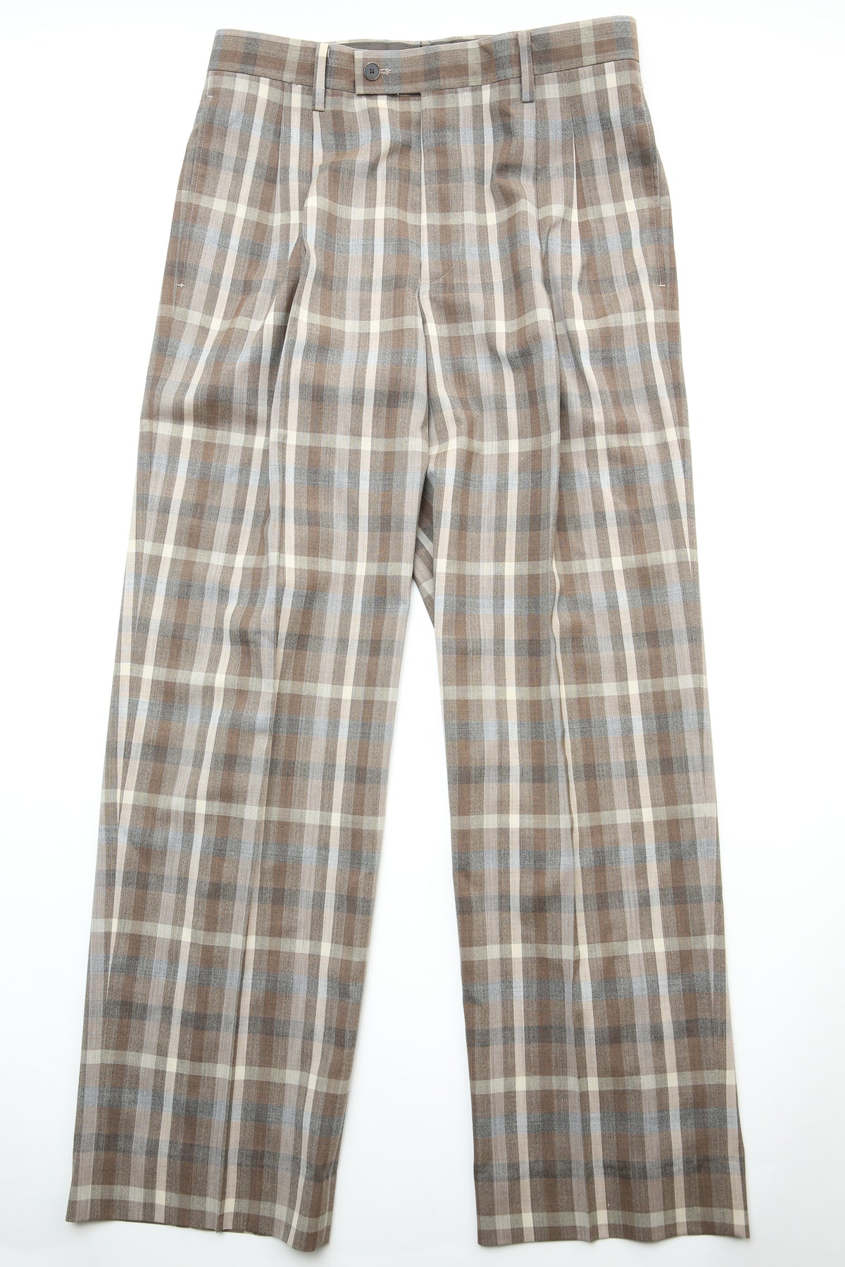 Auralee Super Fine Tropical Wool Check Two-Tuck Slacks - Top Brown 