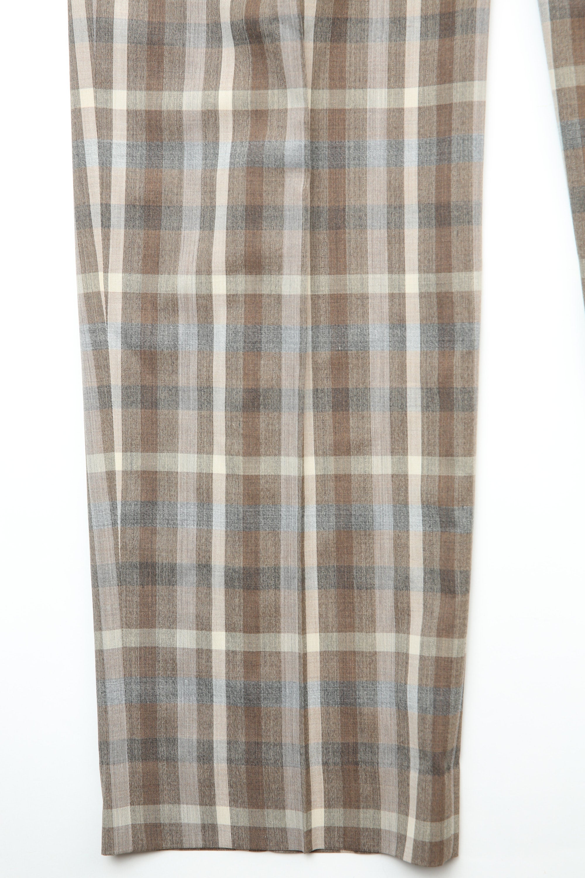 Auralee Super Fine Tropical Wool Check Two-Tuck Slacks - Top Brown