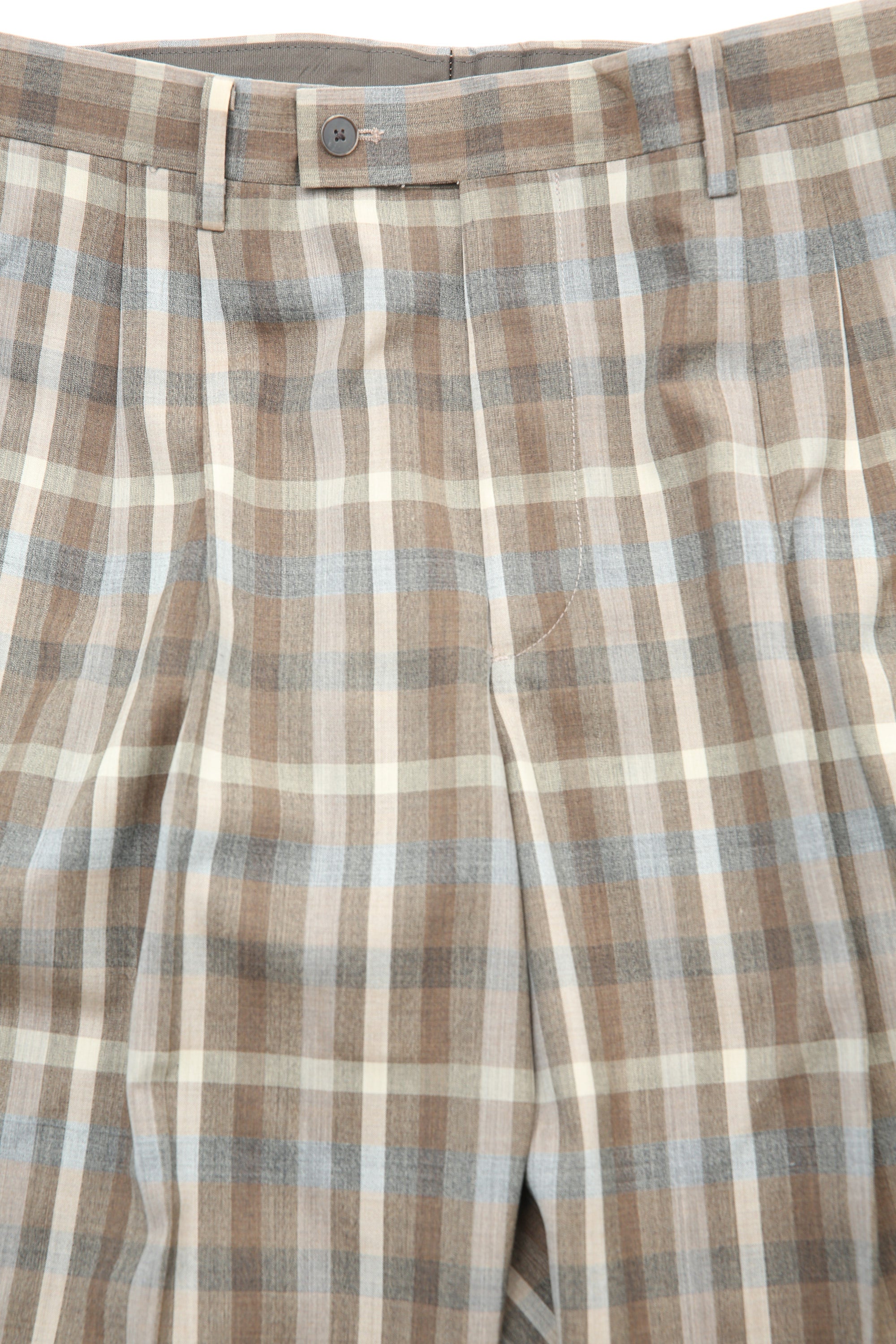 Auralee Super Fine Tropical Wool Check Two-Tuck Slacks - Top Brown