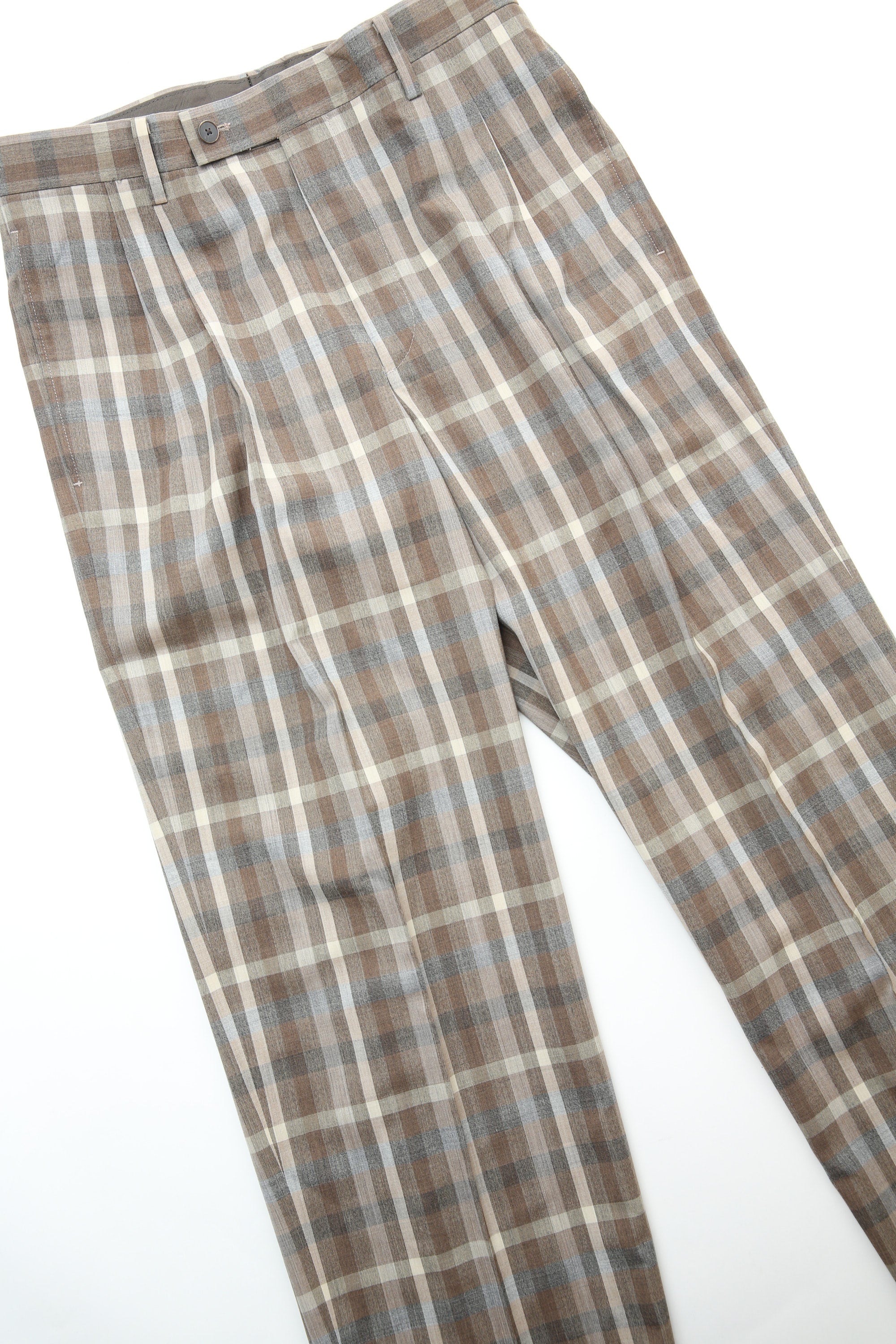 Auralee Super Fine Tropical Wool Check Two-Tuck Slacks - Top Brown