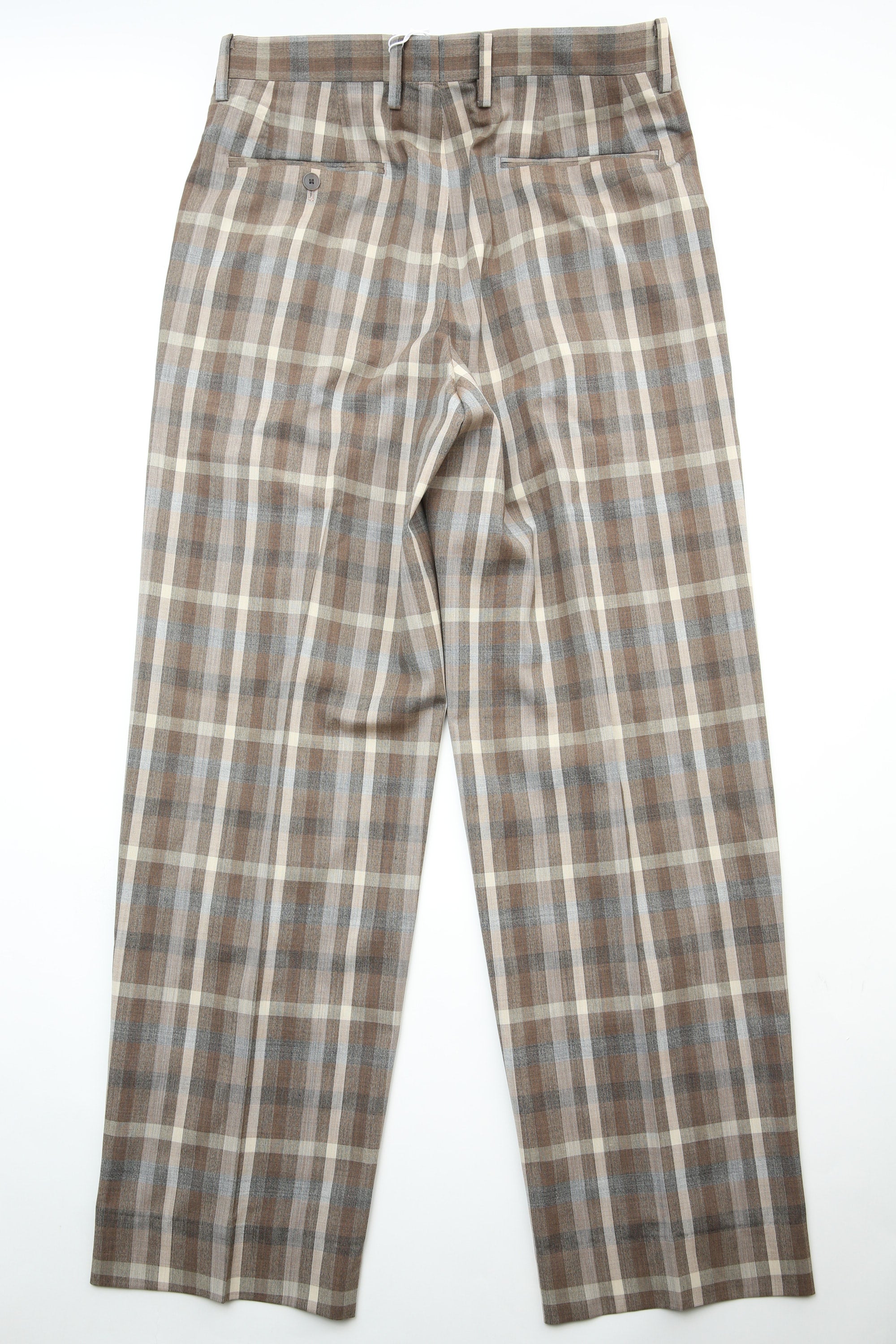 Auralee Super Fine Tropical Wool Check Two-Tuck Slacks - Top Brown