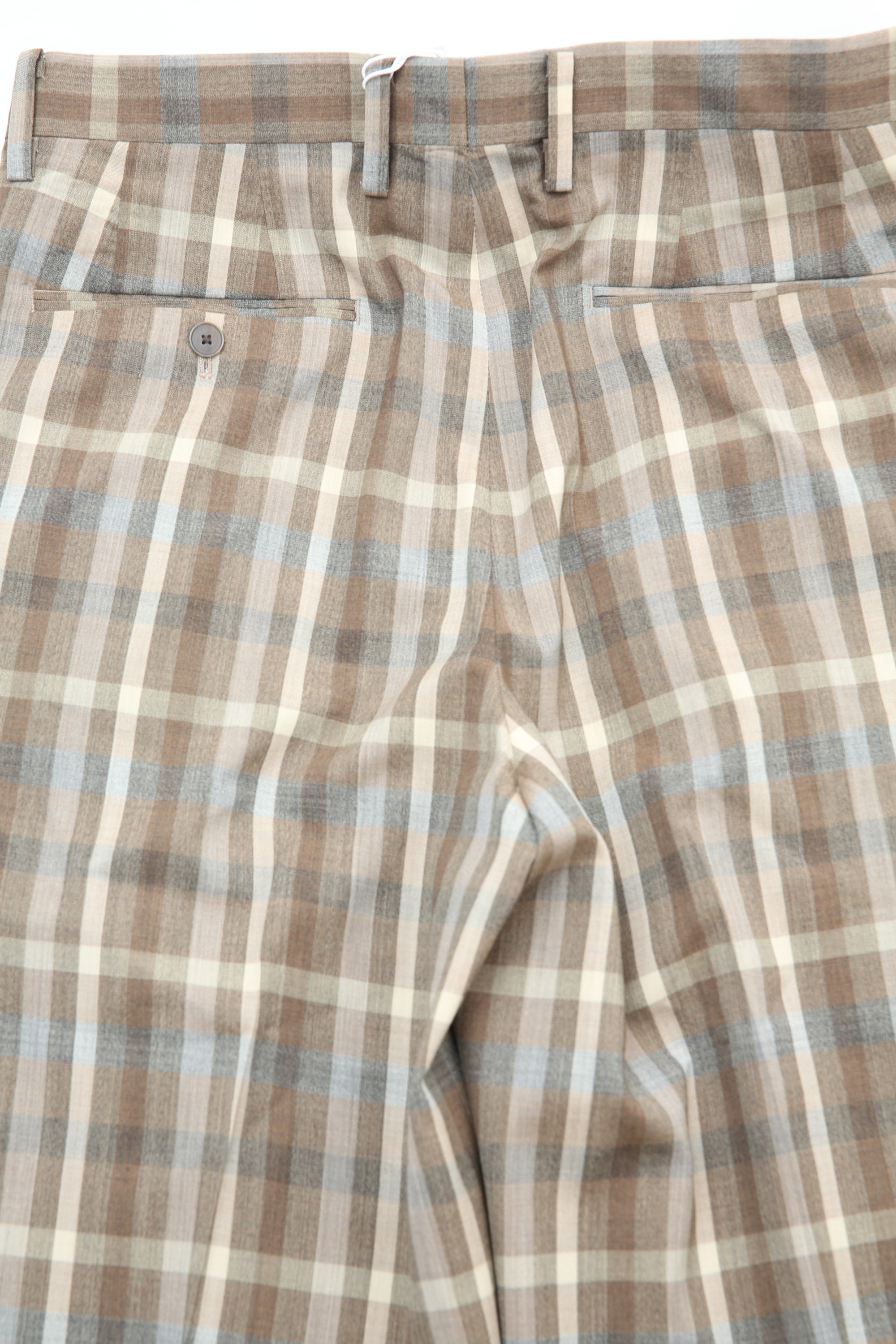 Auralee Super Fine Tropical Wool Check Two-Tuck Slacks - Top Brown