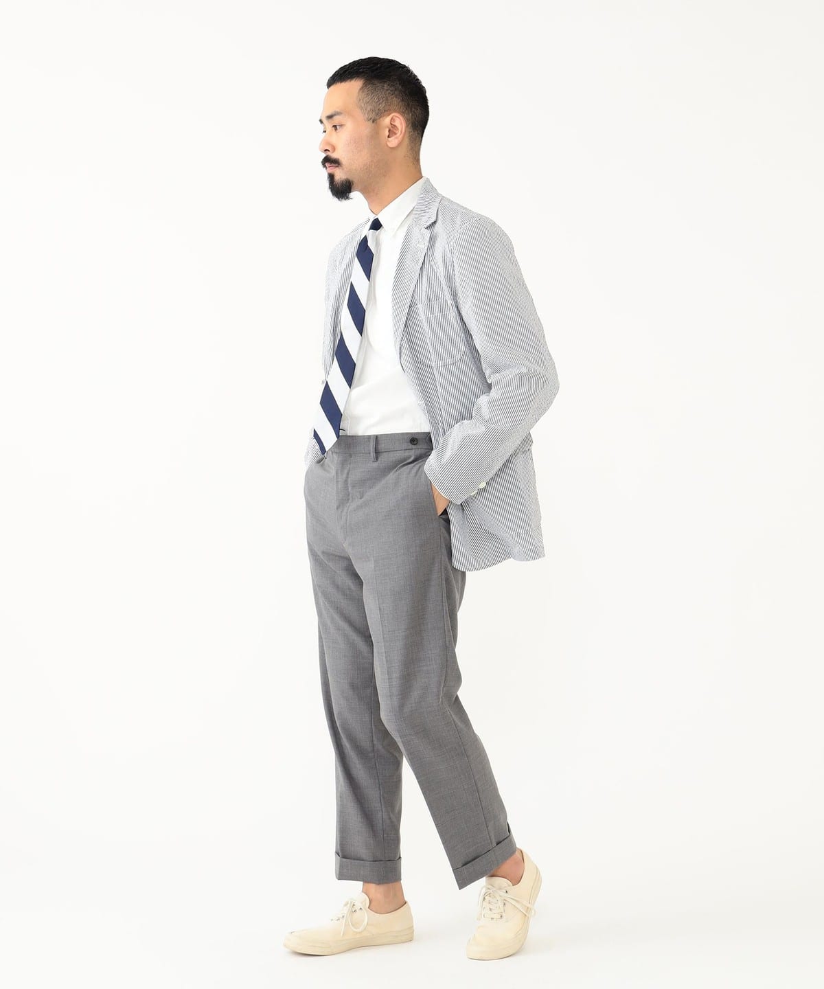 BEAMS＋3B Shirt Jacket COOLMAX Seersucker Beams Plus | 3B Jacket Seersucker | Blue Stripe – Totem Brand Co.