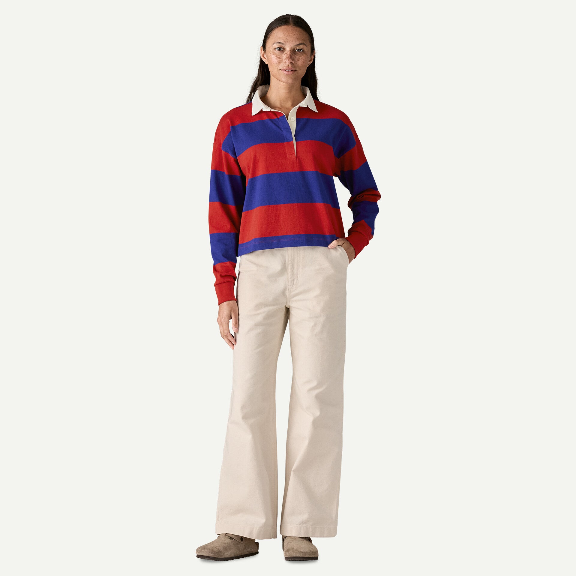 Patagonia Women's L/S Rugby Shirt - Wide Stripe: Cobalt Blue