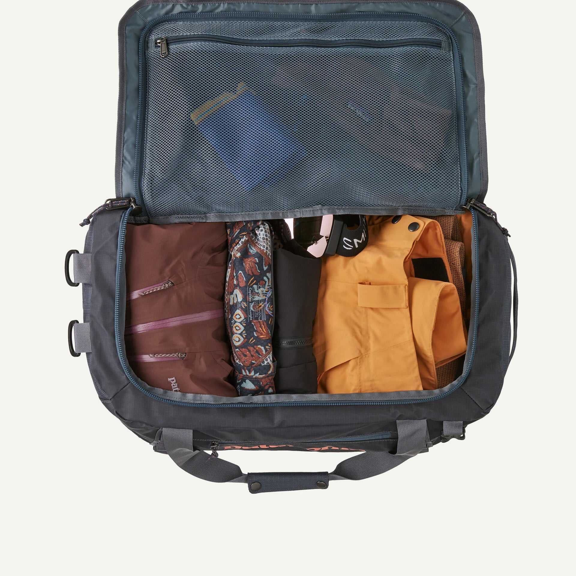 red patagonia duffle bag Patagonia 40L Black Hole Duffel Smolder Blue/Amanita Red