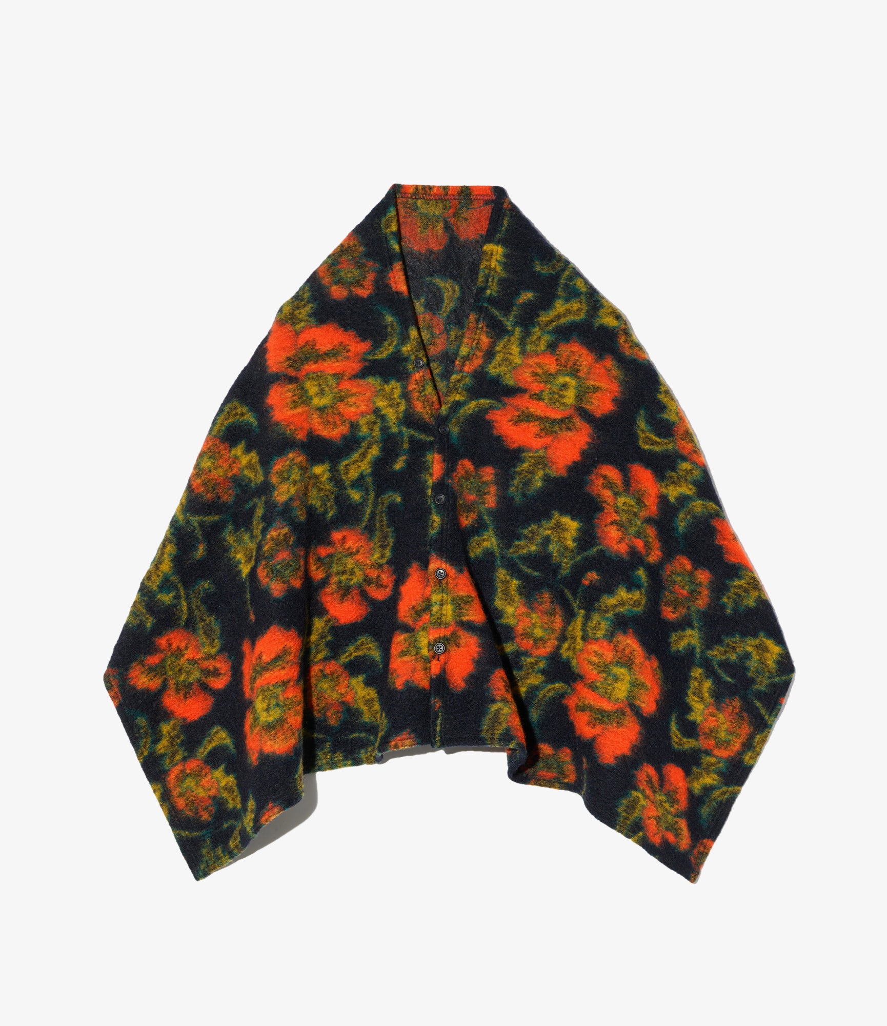 Engineered Garments Button Shawl - Navy/Orange Floral Knit