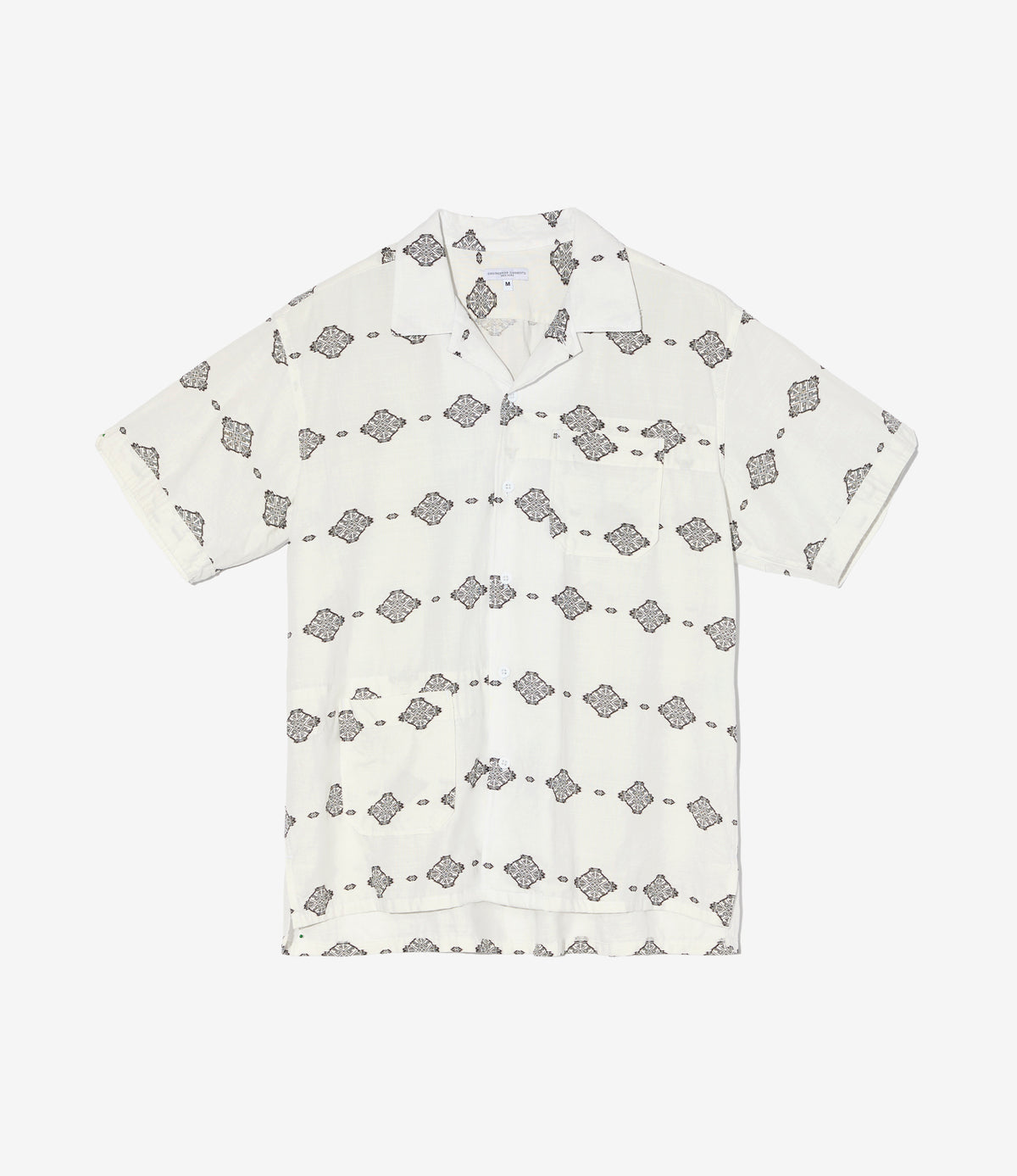 Engineered Garments Camp Shirt - White/Black Cotton Ikat Print 