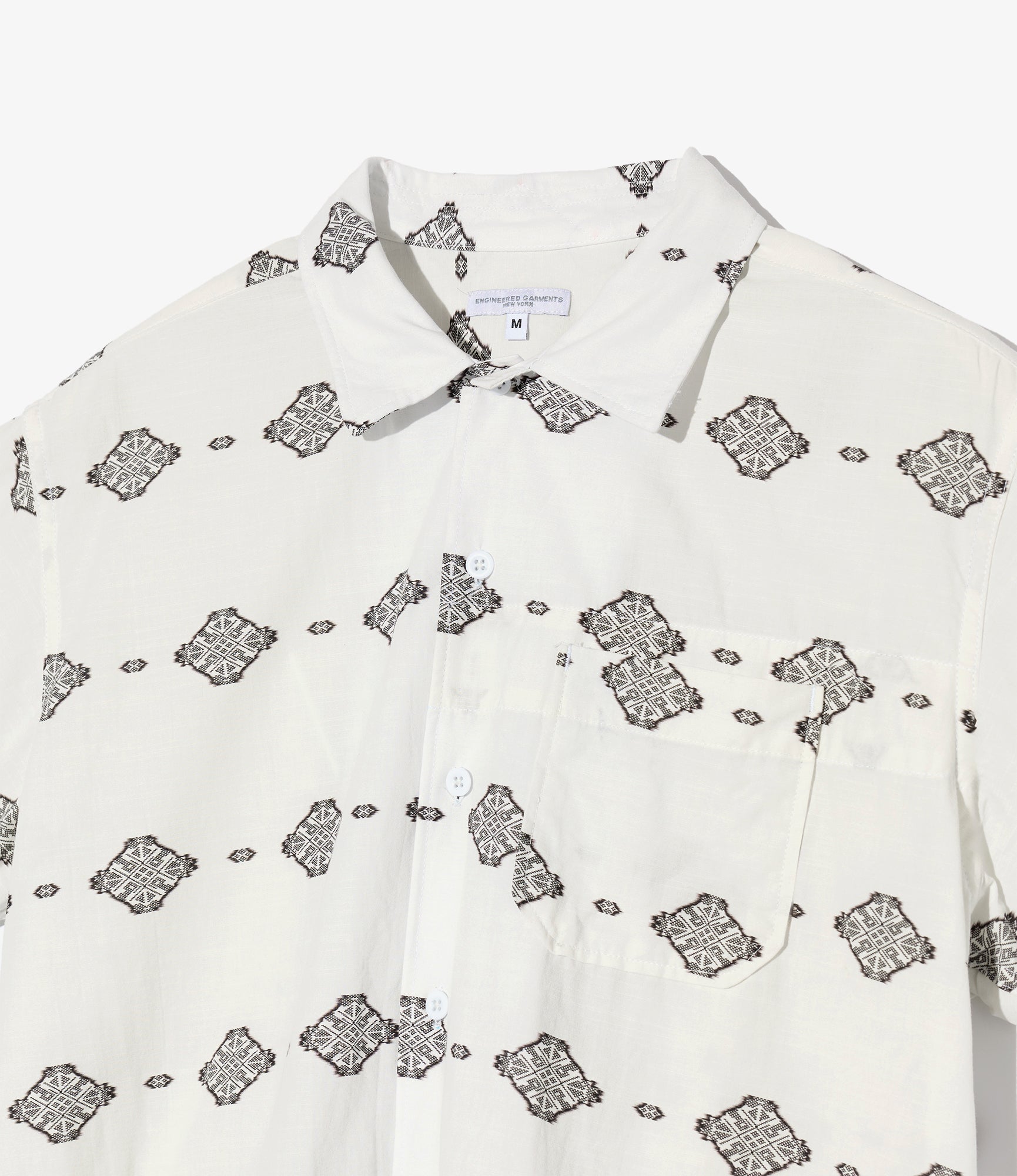 Engineered Garments Camp Shirt - White/Black Cotton Ikat Print