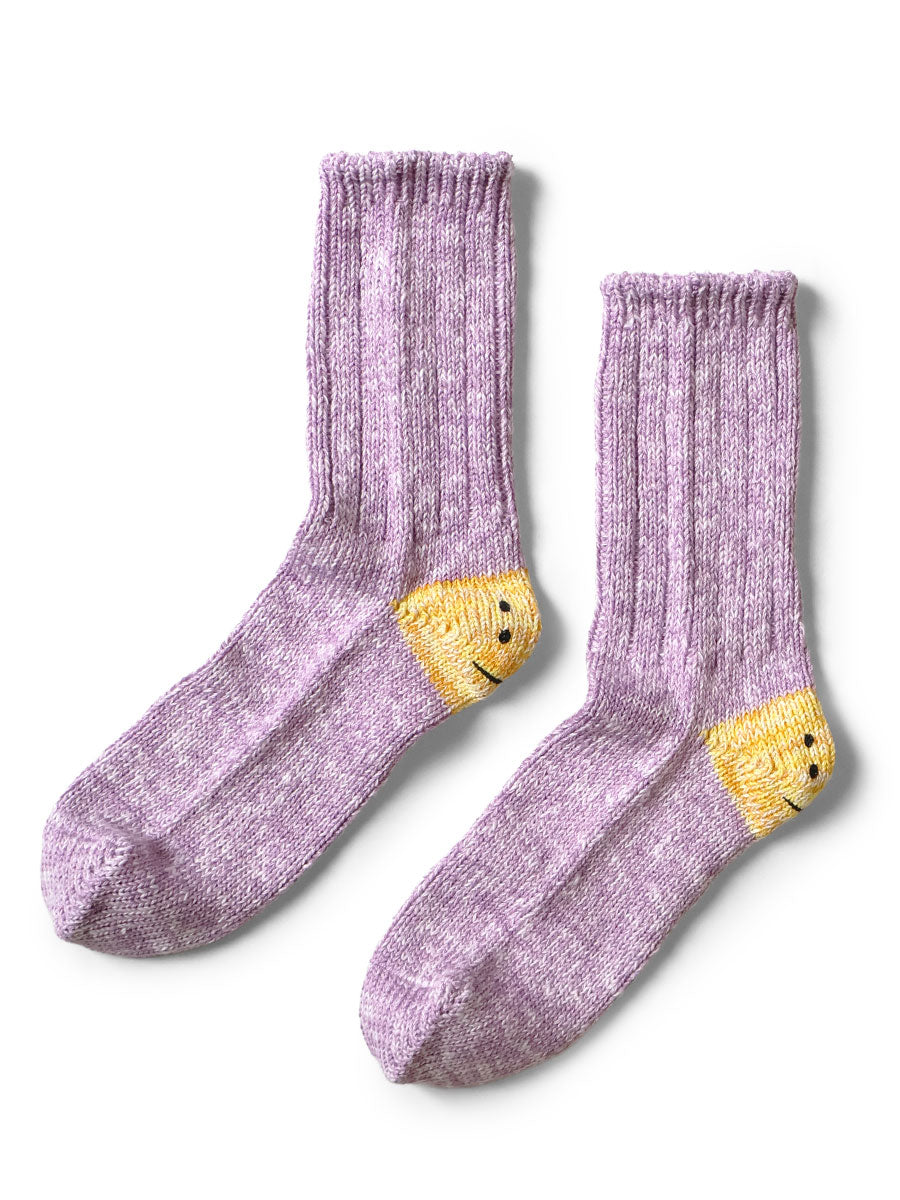 Kapital 56 Yarns 3x1 Rib RAINBOWY HAPPY HEEL Socks - Purple