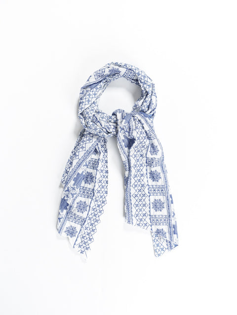 Engineered Garments Long Scarf - Blue/White CP Embroidery