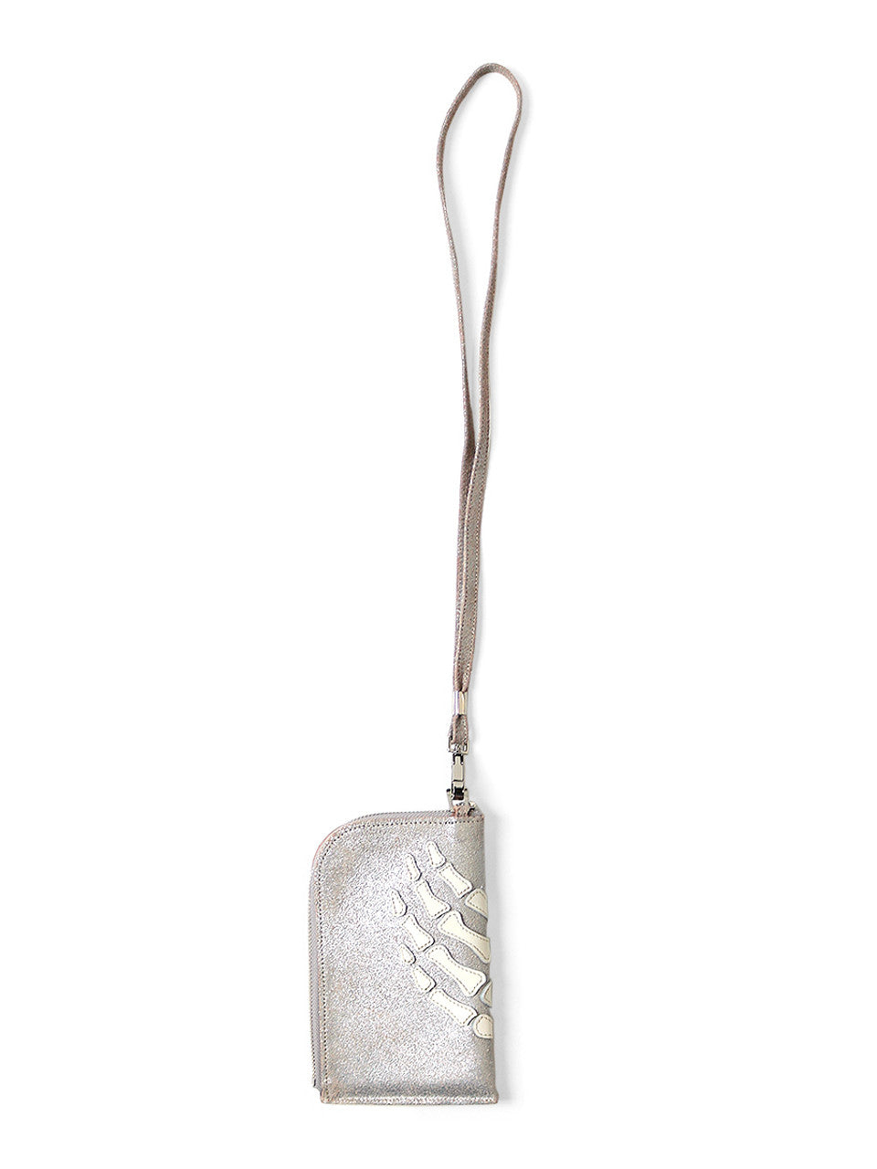 kapital レザー THUMBS UP BONE ネックBAG シルバー Kapital Crack Leather Thumbs-Up Bone Hand Zip Neck Pouch - Silver