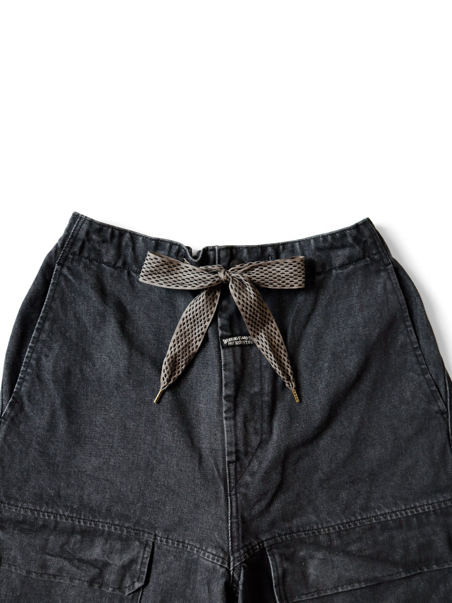 Kapital 14oz Black Denim NOUVELLE Shuttle Shorts - Processed