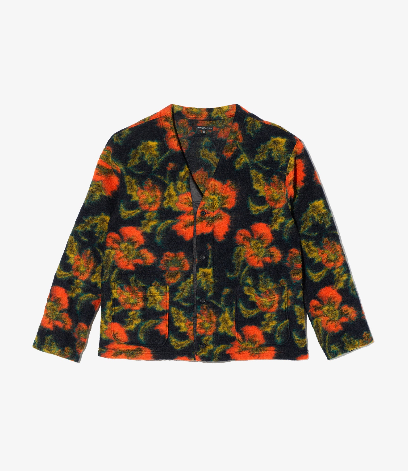 Engineered Garments Knit Cardigan - Navy/Orange Floral Knit