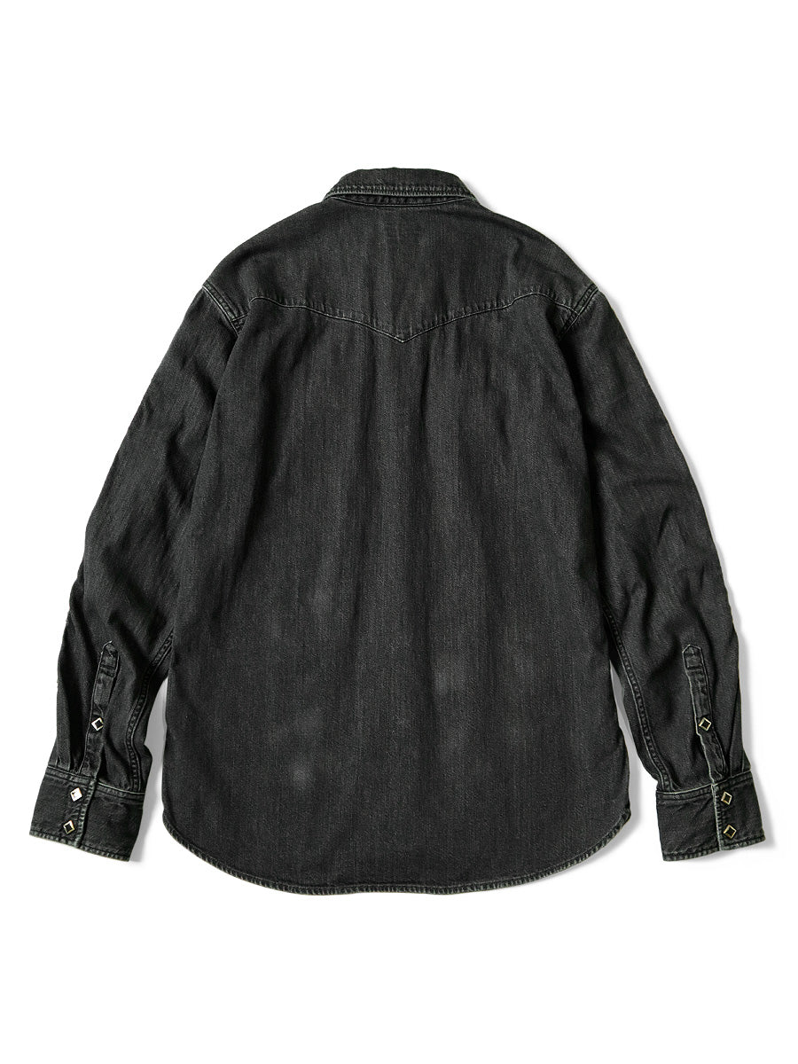 Kapital 8oz black denim western shirt (studs remake) - Black ...