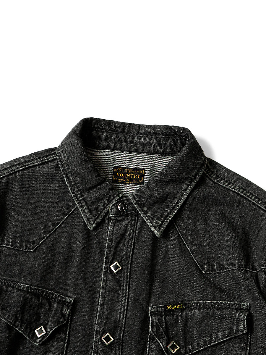 Kapital 8oz black denim western shirt (studs remake) - Black