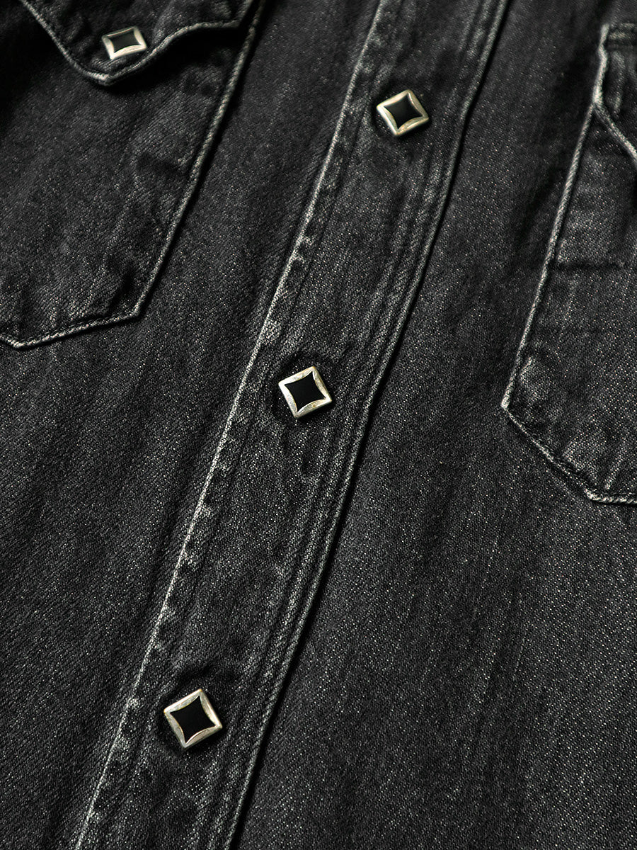 Kapital 8oz black denim western shirt (studs remake) - Black