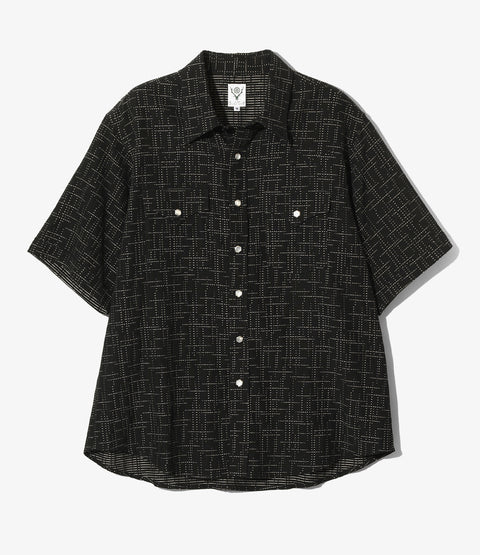 South2 West8 S/S S.P. Western Shirt - R/C/PE Geometric Plaid Jq. - Black