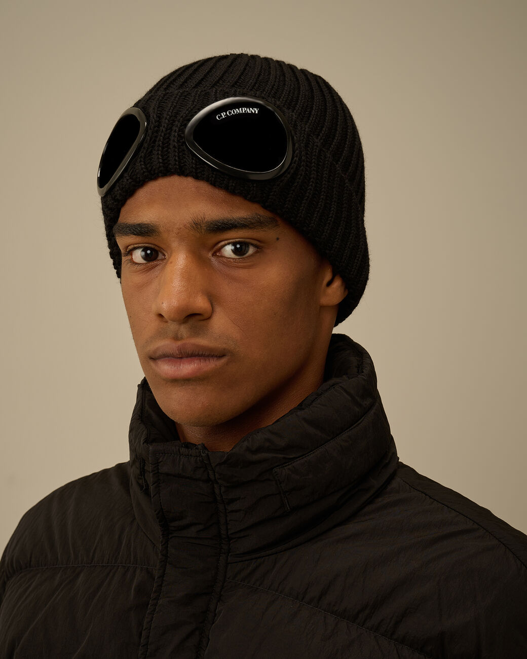 C.P. Company Extrafine Merino Wool Goggle Beanie - Black – Totem