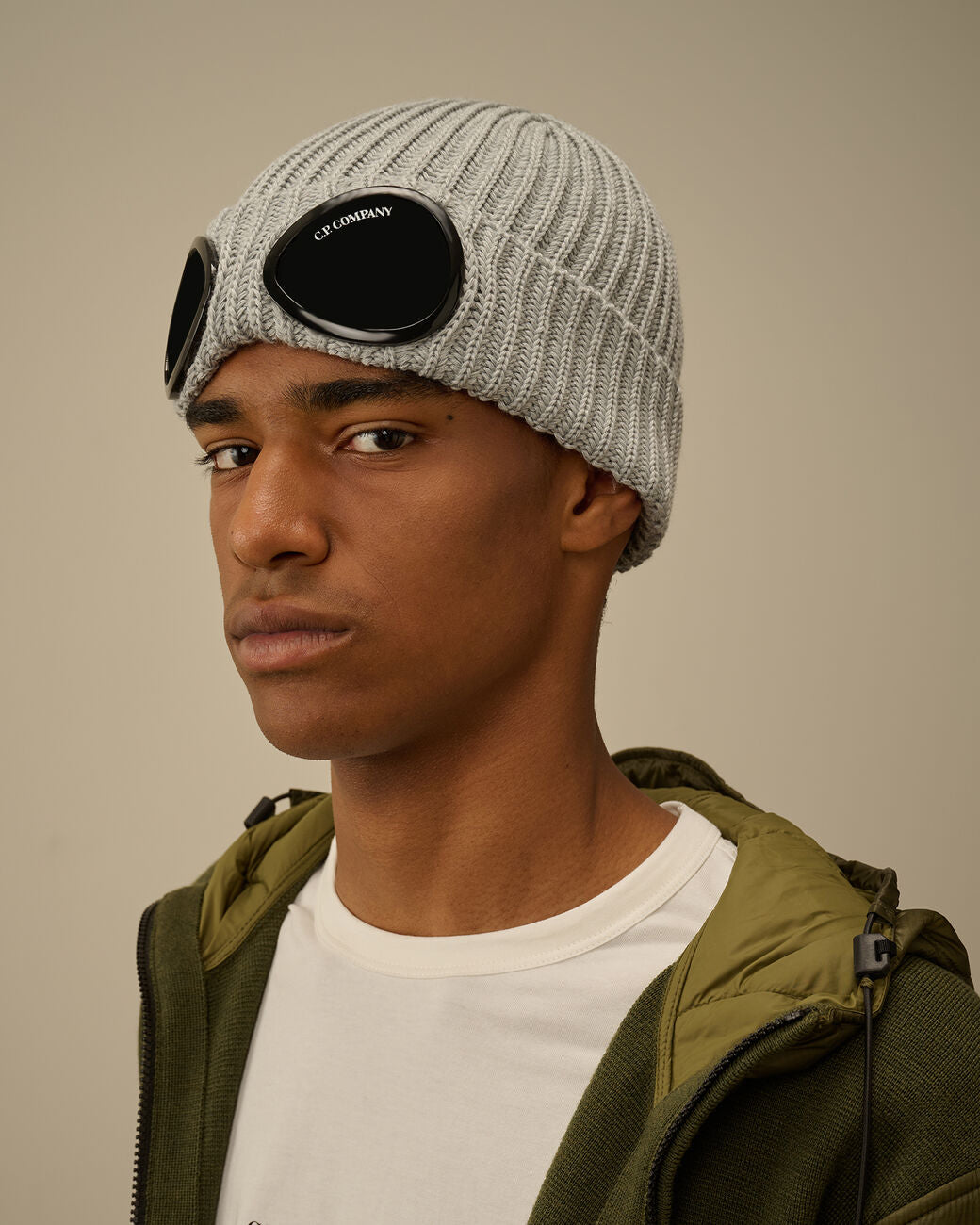 C.P. Company Extrafine Merino Wool Goggle Beanie - Moon Melange