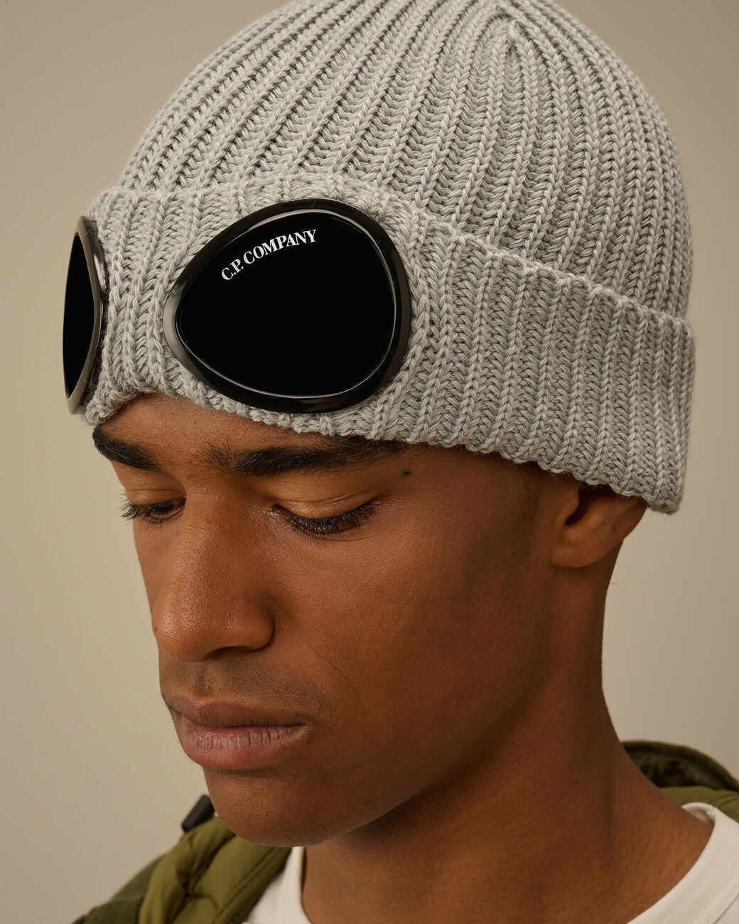 C.P. Company Extrafine Merino Wool Goggle Beanie - Moon Melange