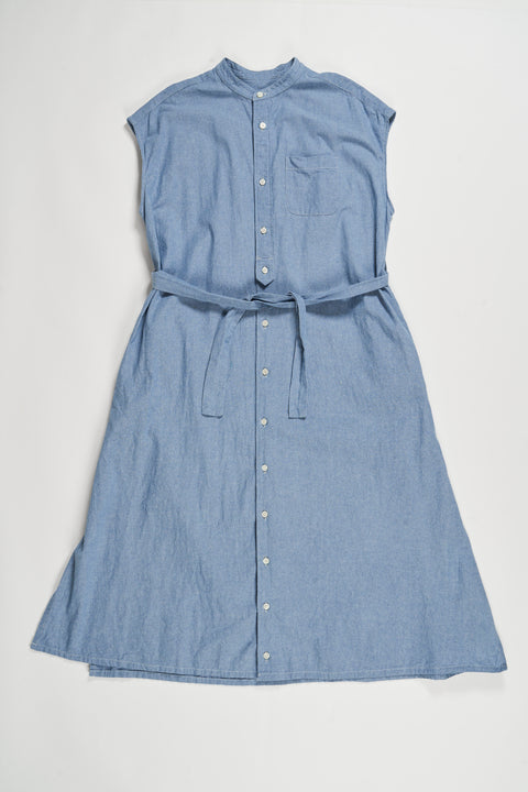 Engineered Garments Banded Collar Dress - Lt.Blue 4.5oz Cotton Chambray