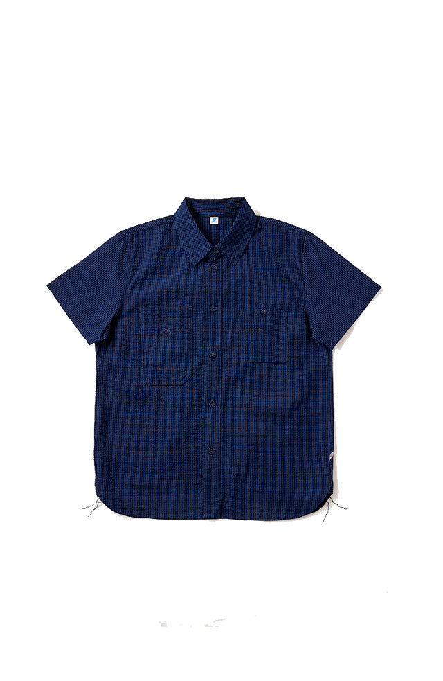 Pure Blue Japan [SS-2244-2] Seersucker Indigo Check Short Sleeve