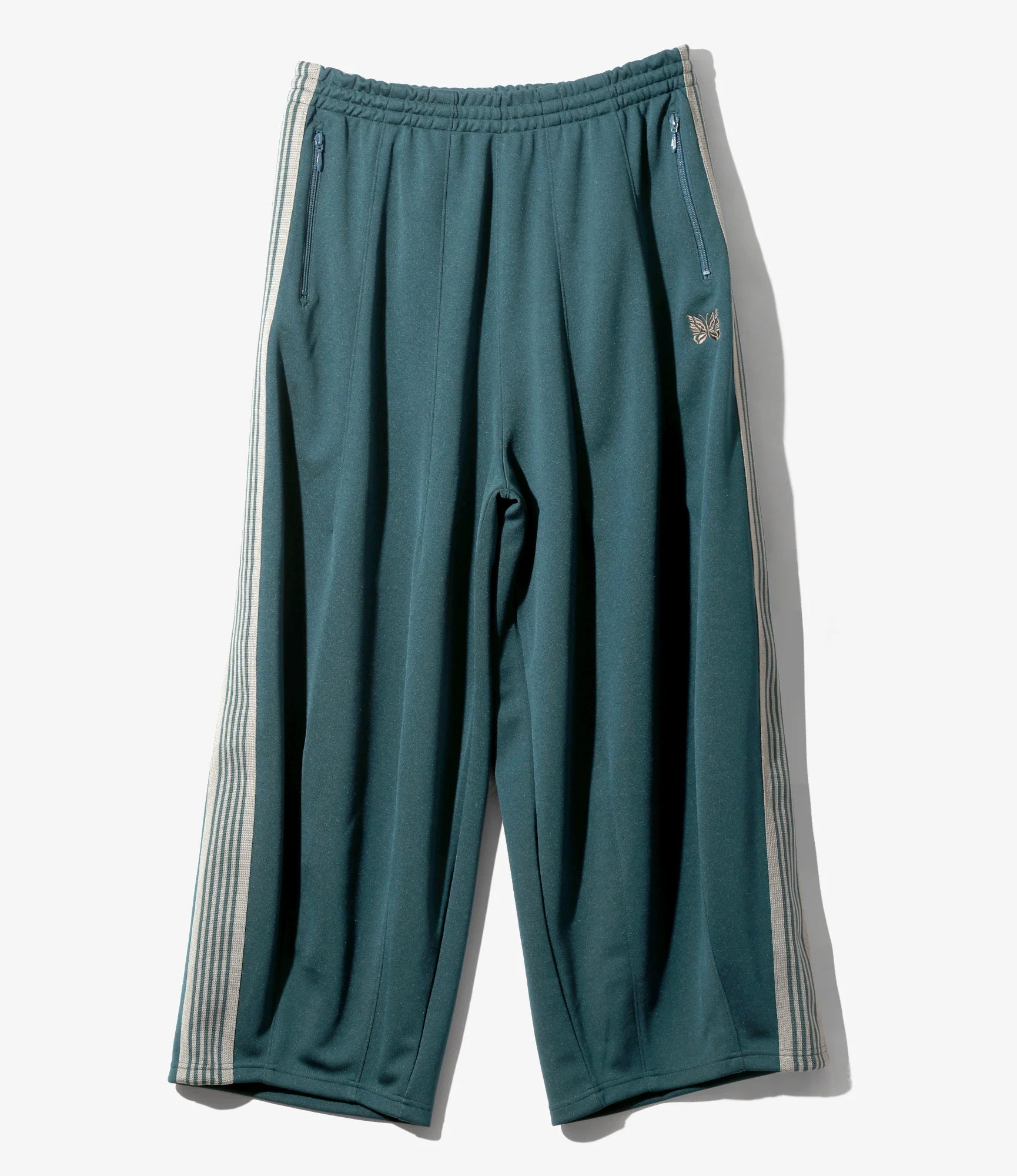 Needles H.D. Track Pants Poly Smooth - Green (Grey Stripe) – Totem