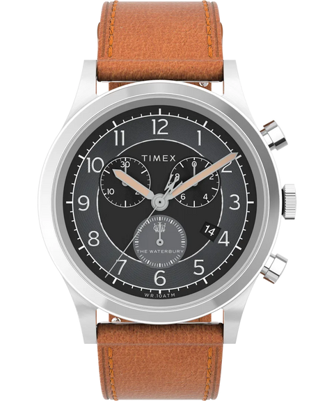 Timex Waterbury Traditional Chronograph 42mm Leather Strap Watch - Tan/Black